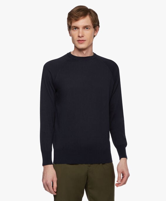 Brooks Brothers Sweatshirt aus Baumwolle und Kaschmir Marineblau KNCRN011COBWS001NAVYP001
