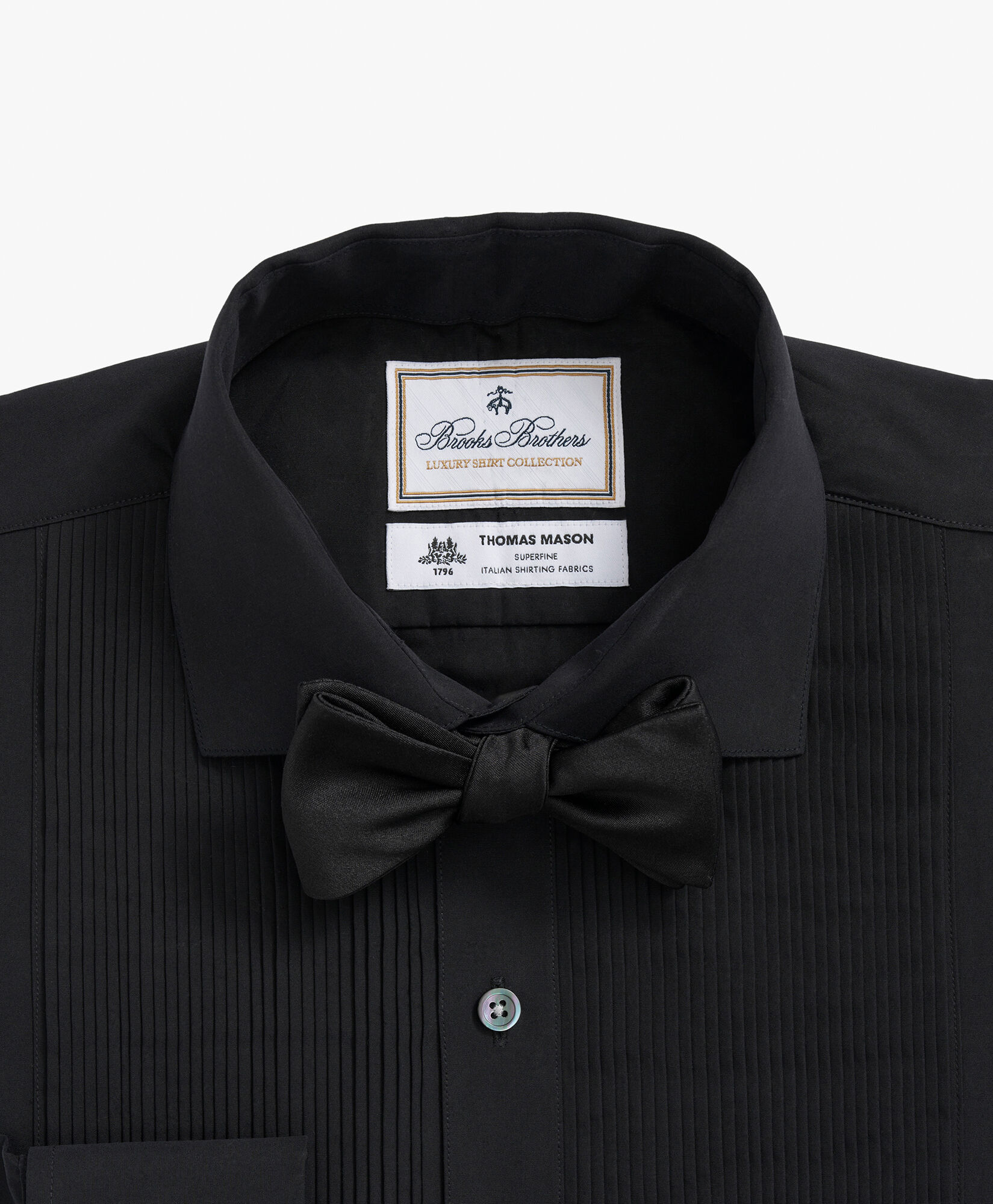 Brooks Brothers Chemise de smoking noire Brooks Brothers X Thomas Mason en coton à plastron plissé suisse et col anglais Noir 1000098540US100208963