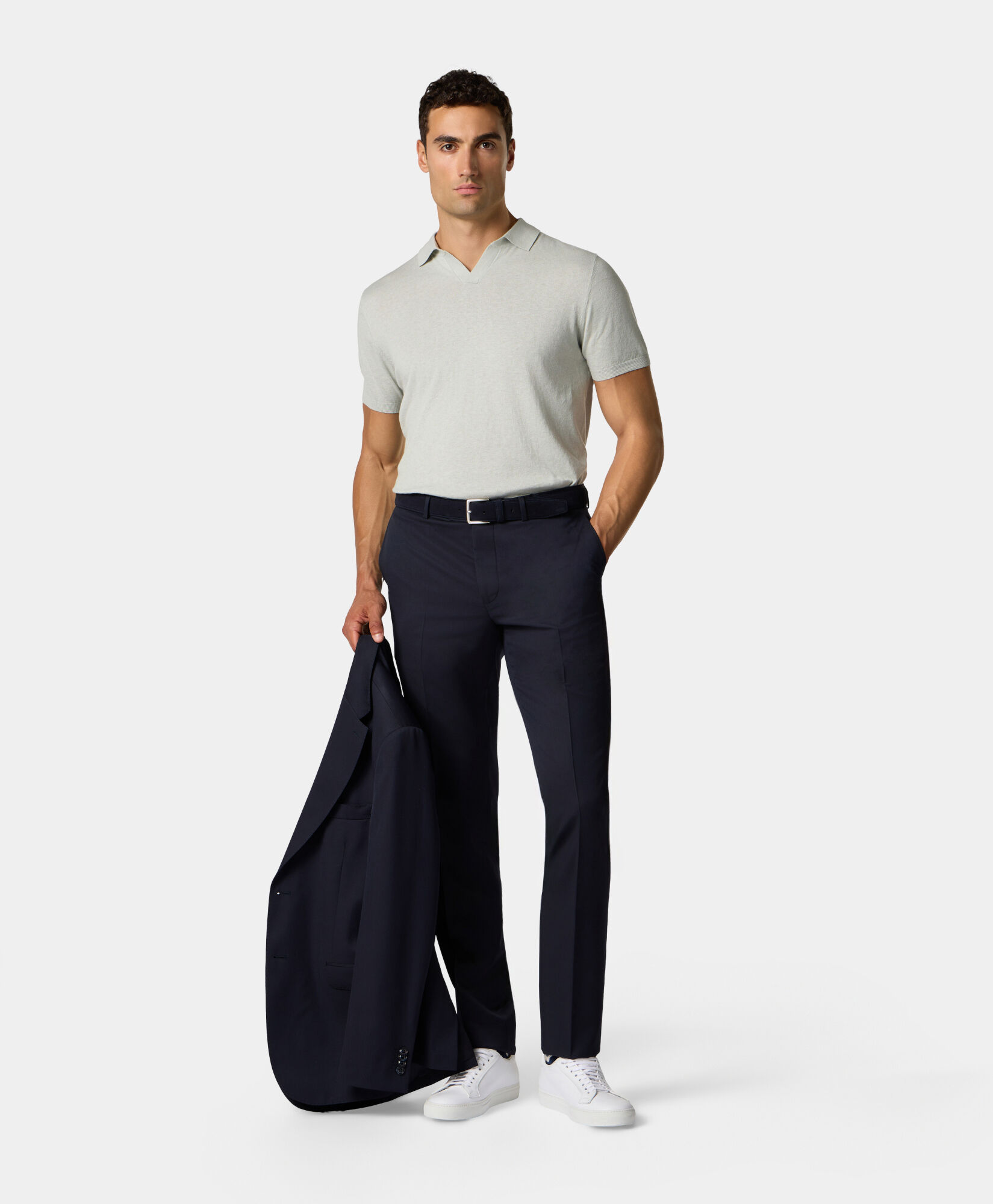 Brooks Brothers Organic Cotton-Linen Knit Polo with Johnny Collar Teal KNPOL018COBLI004TEALP001