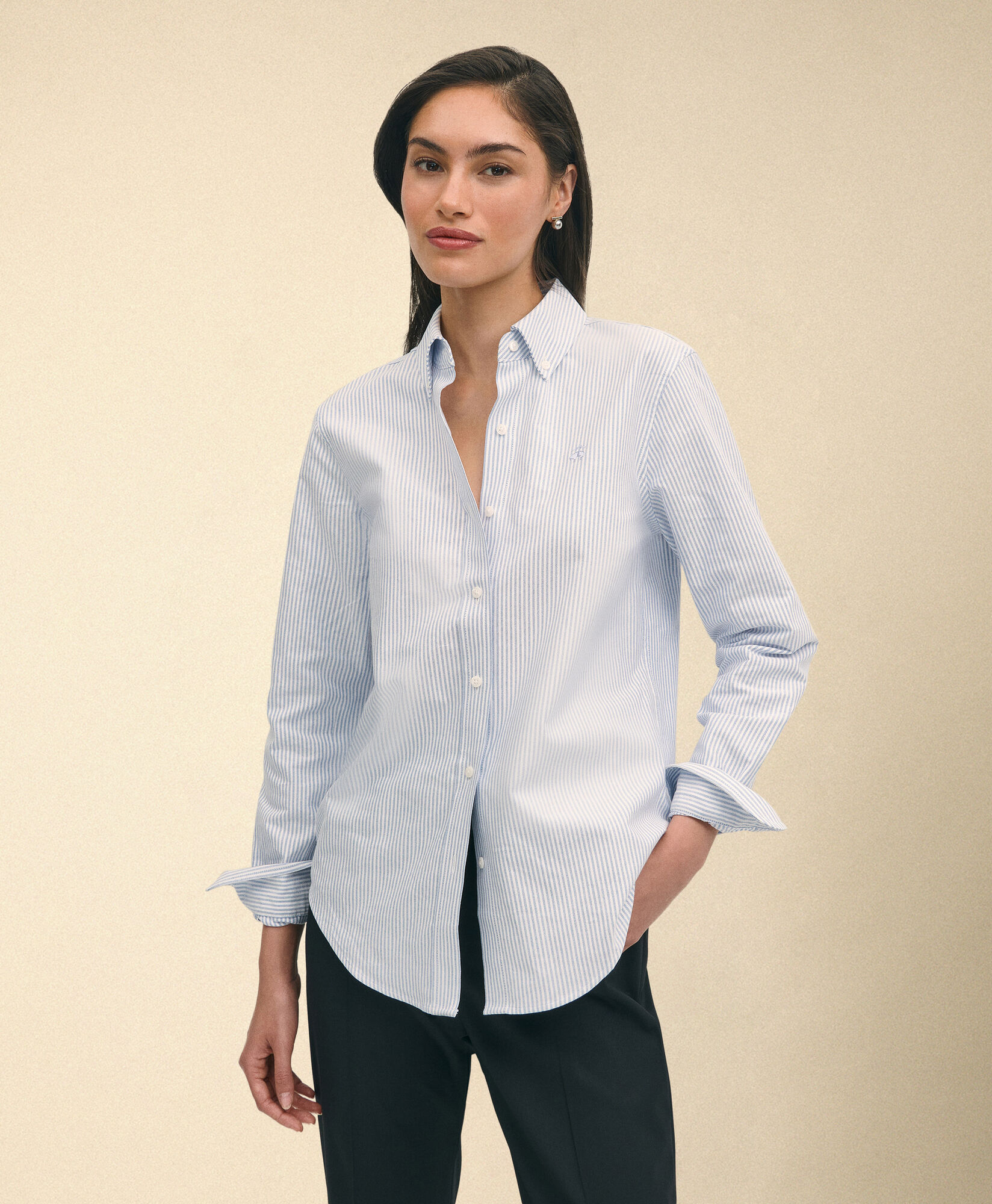 Brooks Brothers Classic Fit Striped Oxford Shirt with Button Down Collar Blue 1000102788US100217142