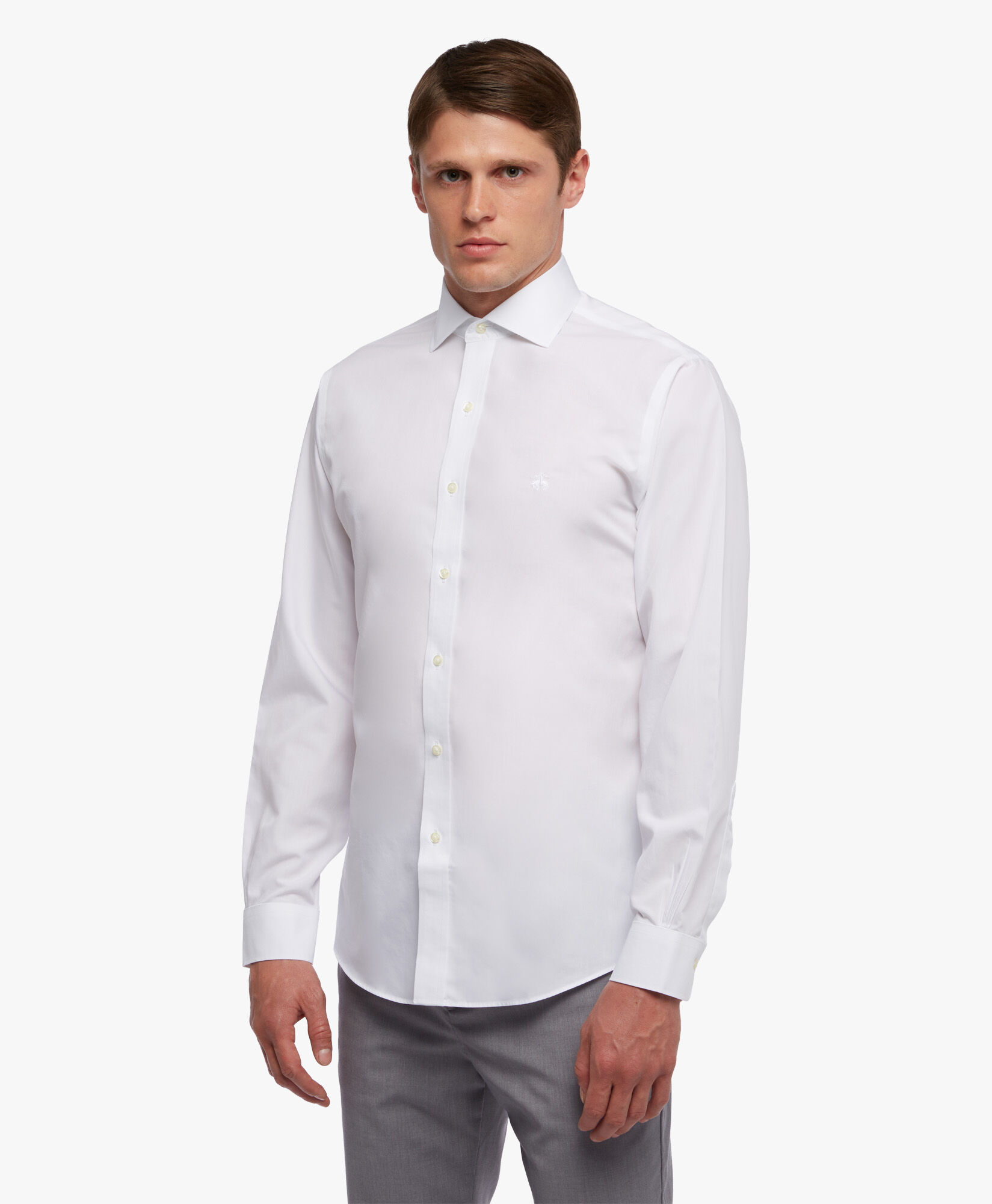 Camicia Bianca Regular Fit con collo aperto in Bianco Brooks