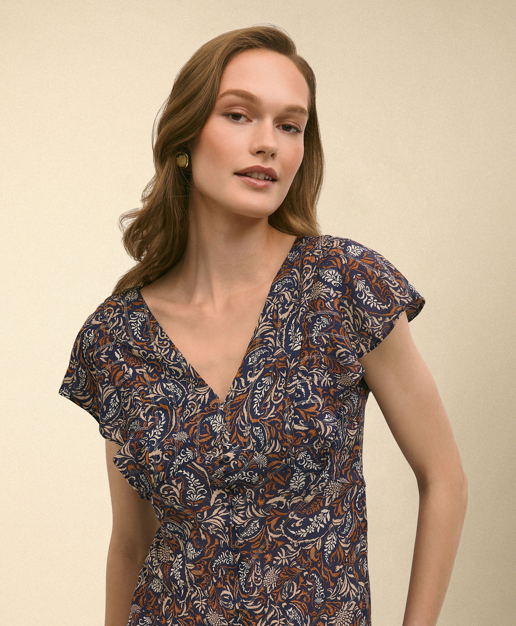 Brooks Brothers Paisley V-Neck Midi Dress Blue 1000104893US100222360