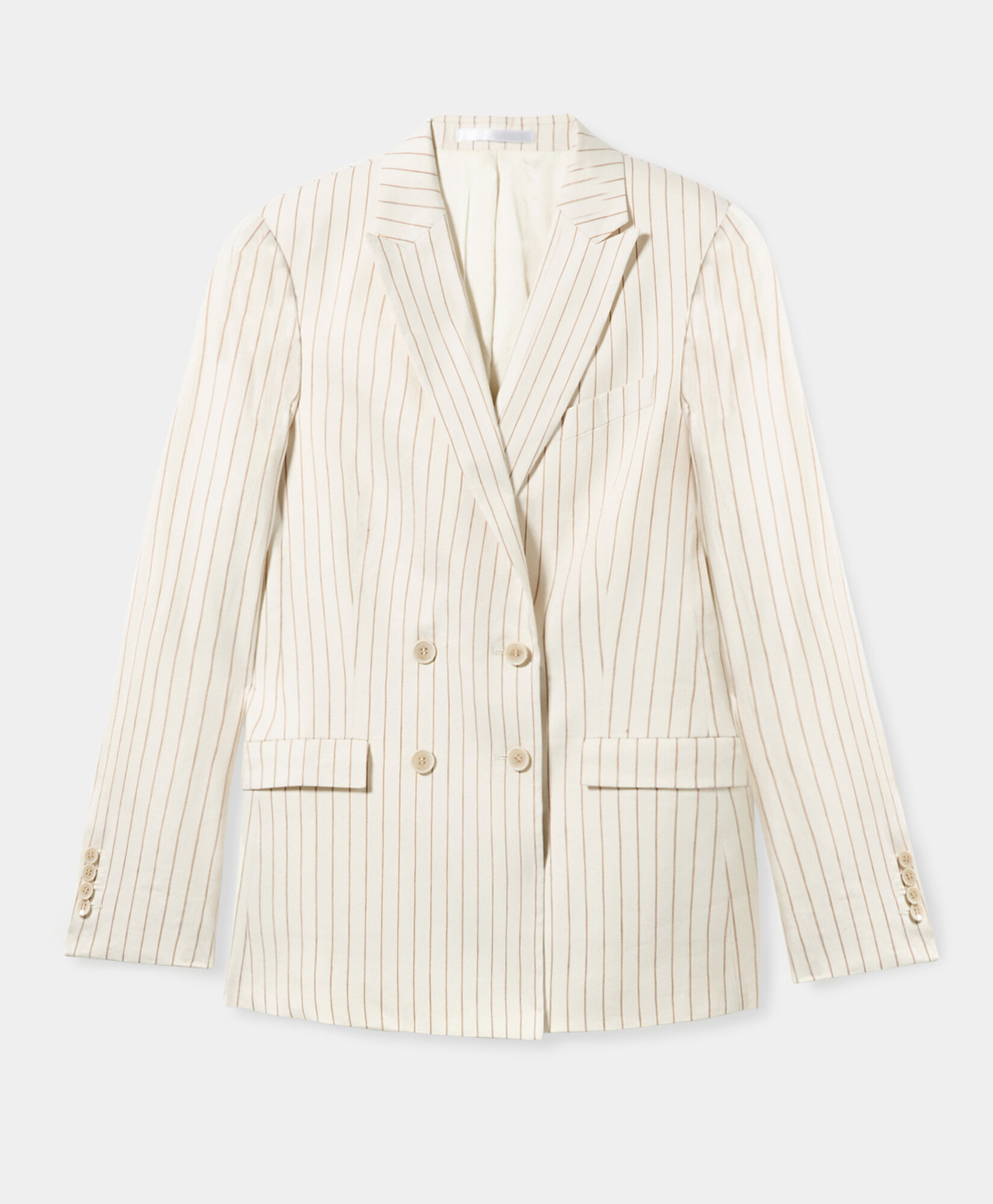 Brooks Brothers Blazer Double-Breasted à Rayures Fines en Mélange de Lin Blanc JKREG080LIBLY002WHITF001