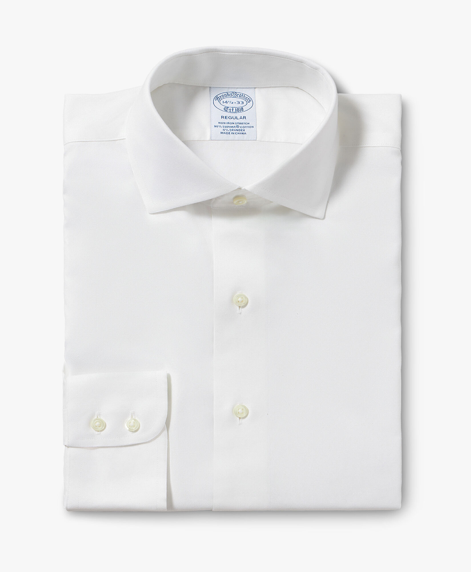 Brooks Brothers Regular Fit Non-Iron Stretch Twill Shirt with English Collar White 1000097508US100205358