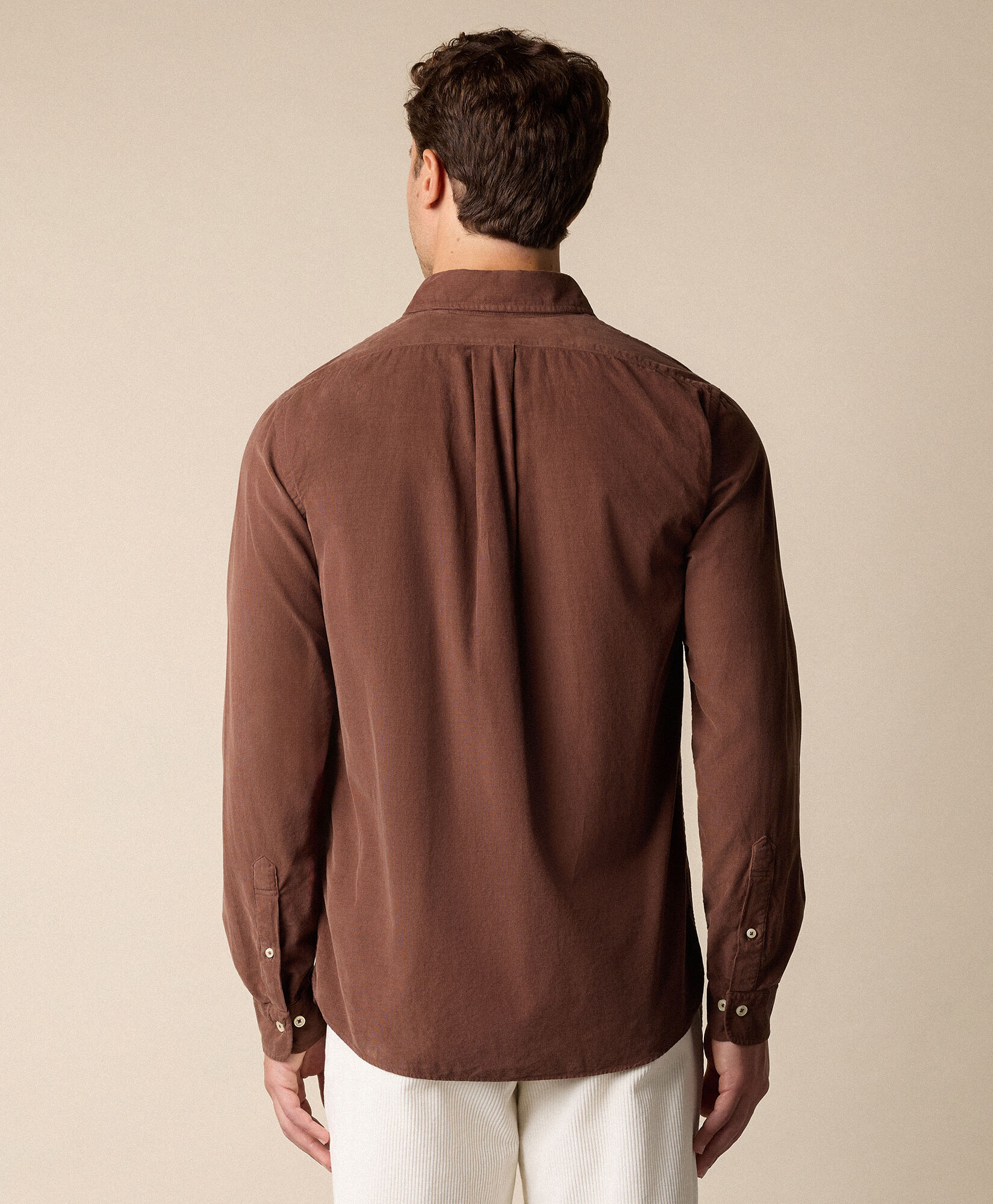 Brooks Brothers Slim Fit Cotton Corduroy Shirt with Spread Collar Brown CSHSP012COPCO001BRWNP001