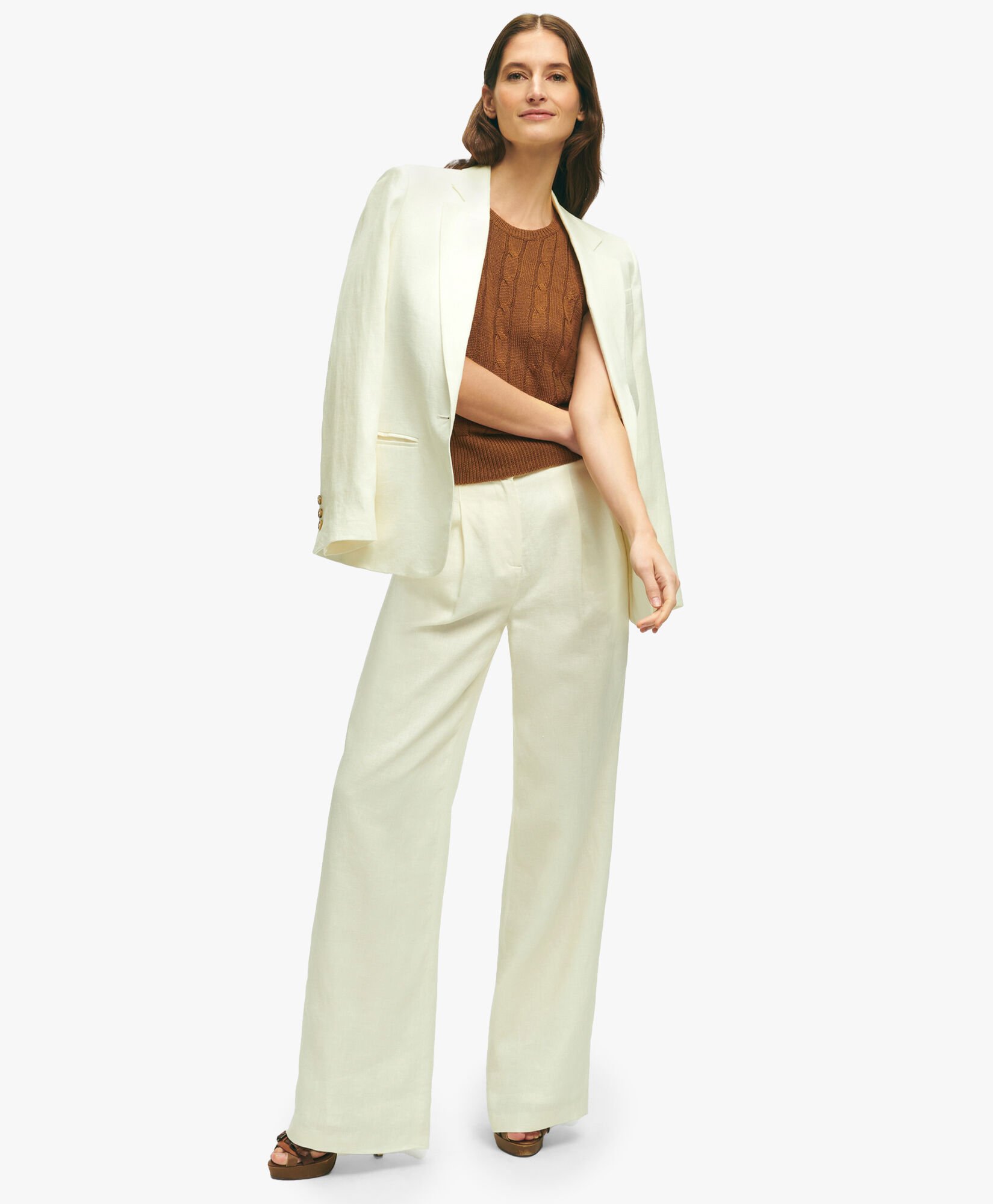 White Linen One Button Jacket in Marshmallow for Women Brooks Brothers EU