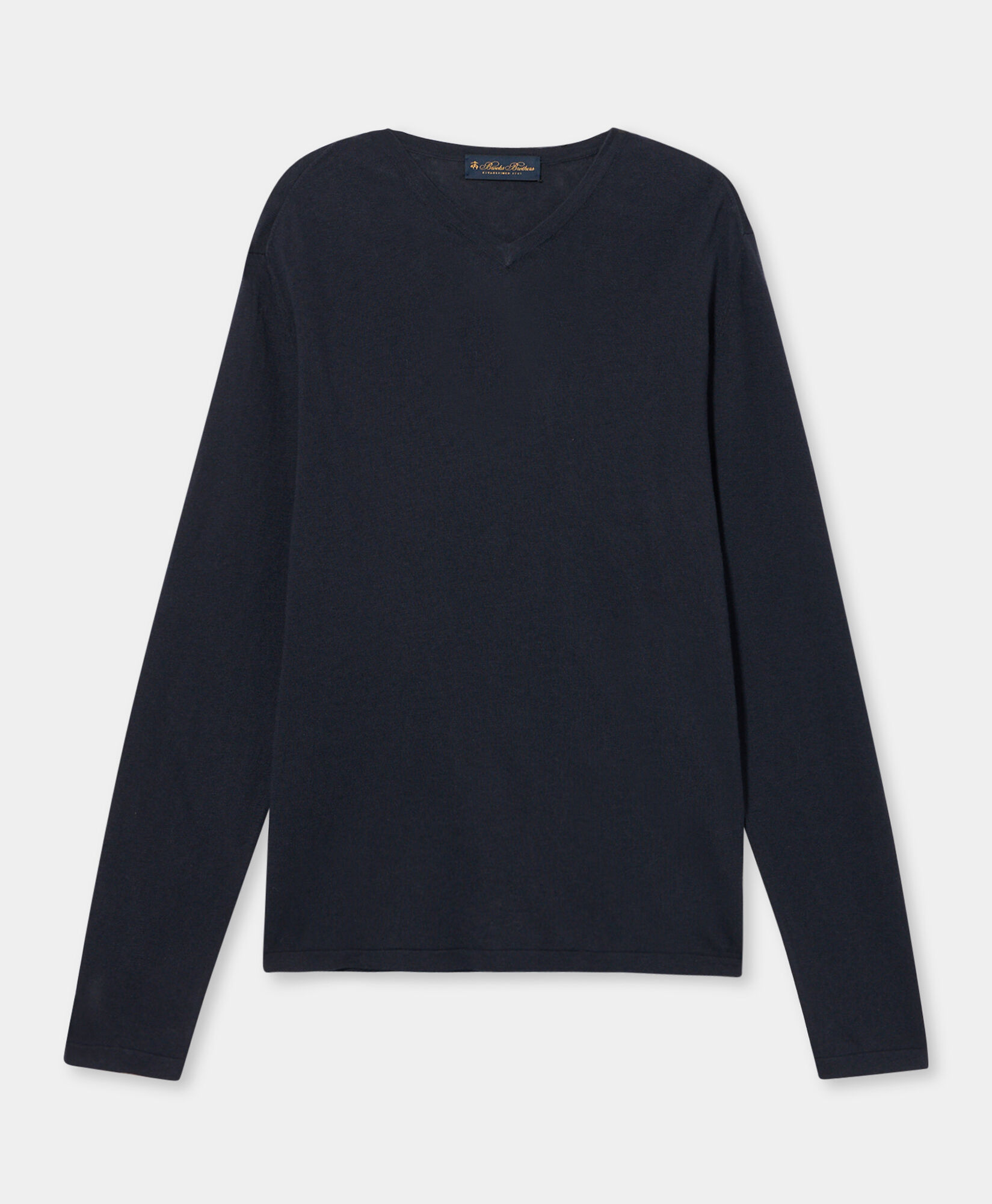 Brooks Brothers Organic Cotton-Linen V-Neck Sweater Navy KNVNK009COBLI004NAVYP001