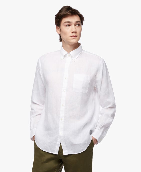 Brooks Brothers Camisa informal para hombre blanca de corte regular en lino irlandés Blanco 1000095317US100200016