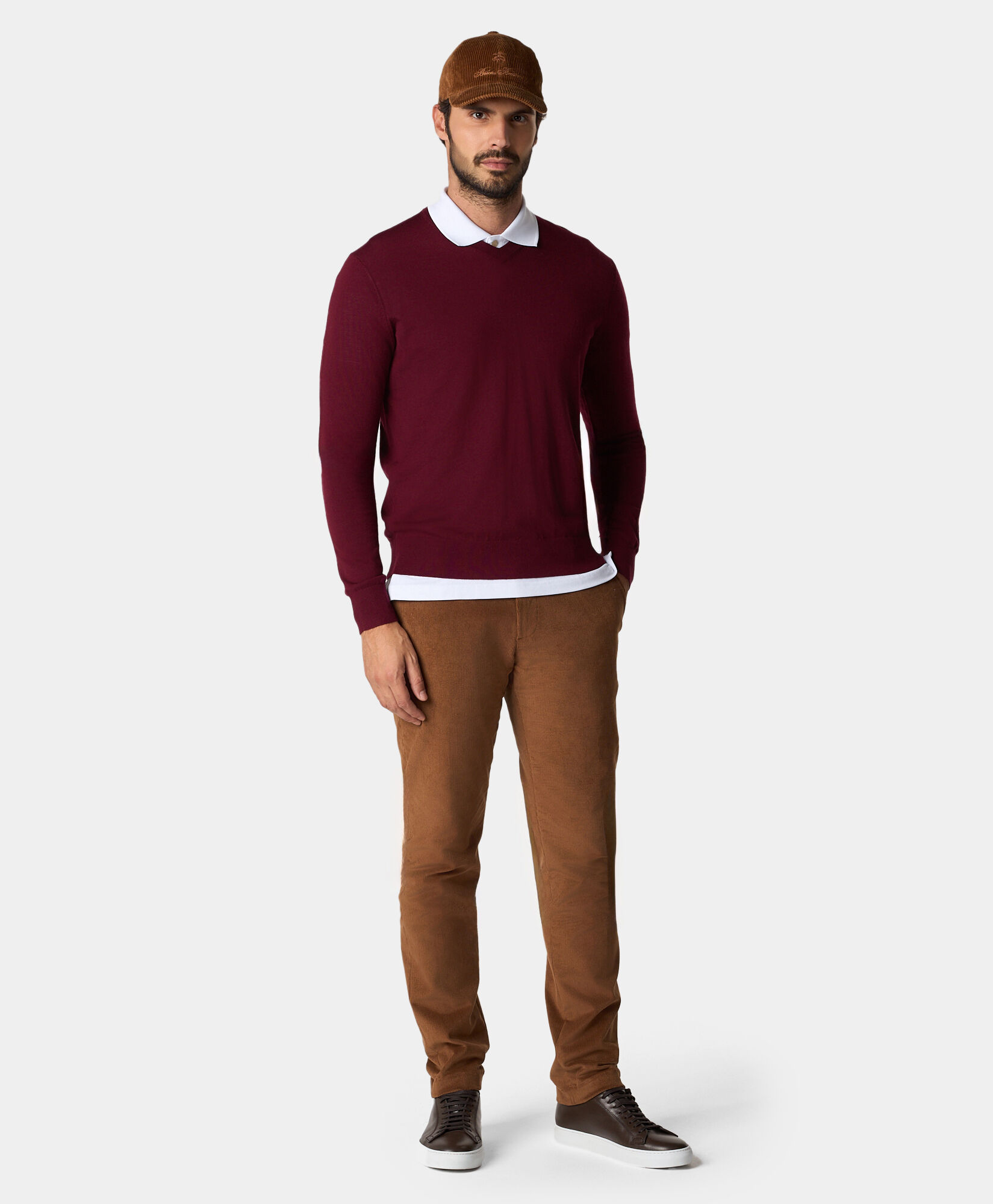 V Neck Merino Wool Sweater in Burgundy for Men Brooks Brothers UK