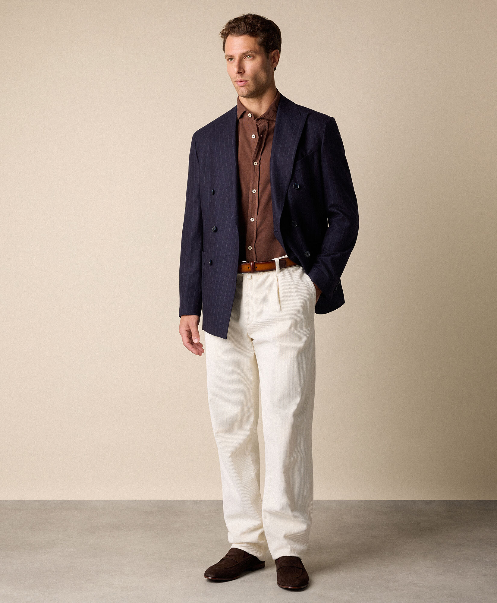 Brooks Brothers Slim Fit Cotton Corduroy Shirt with Spread Collar Brown CSHSP012COPCO001BRWNP001