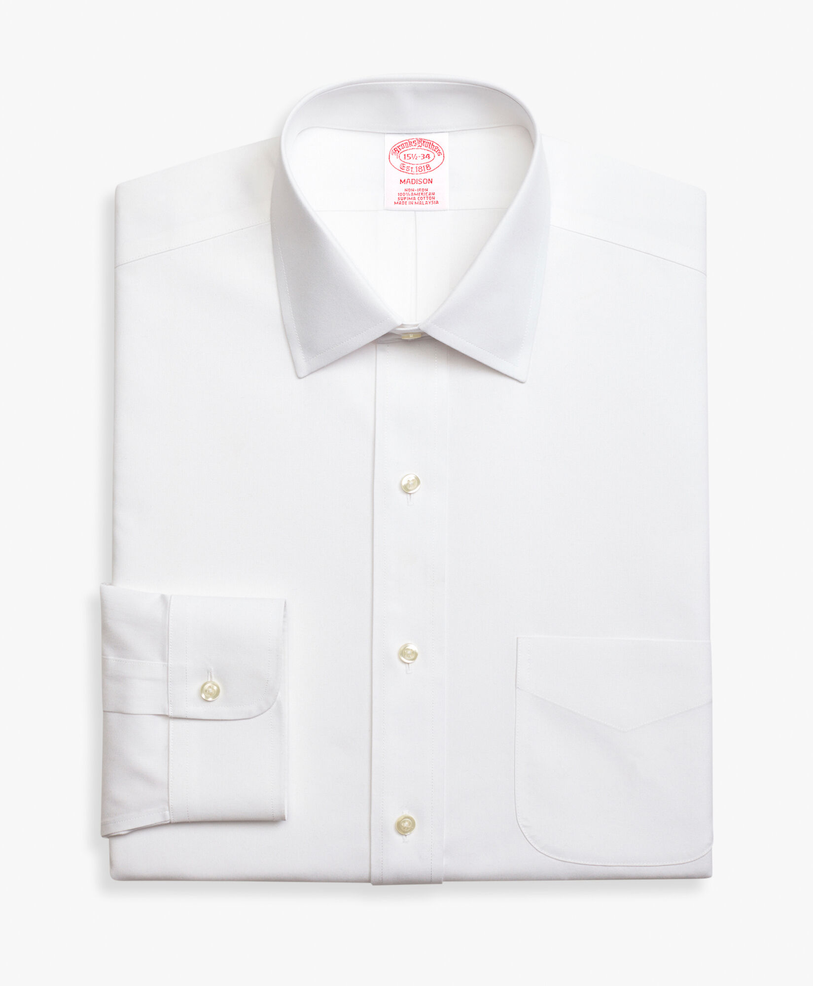Brooks Brothers Slim Fit Non-Iron Stretch Cotton Shirt with Ainsley Collar White 1000095085US100199390