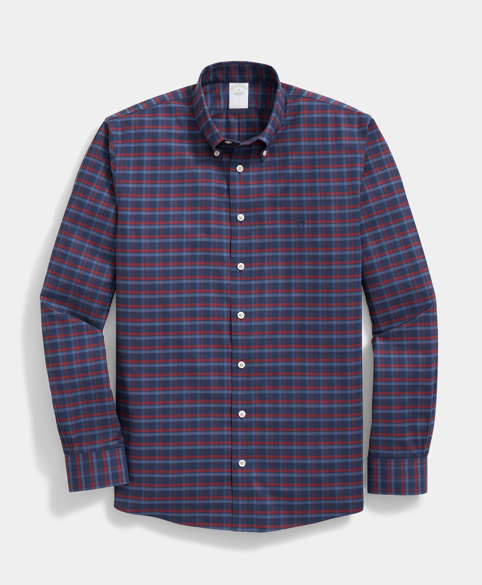 Brooks Brothers Regular Fit Non-Iron Plaid Stretch Oxford Shirt with Button Down Collar Navy 1000104549US100223187