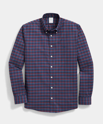 Brooks Brothers Regular Fit Non-Iron Plaid Stretch Oxford Shirt with Button Down Collar Navy 1000104549US100223187