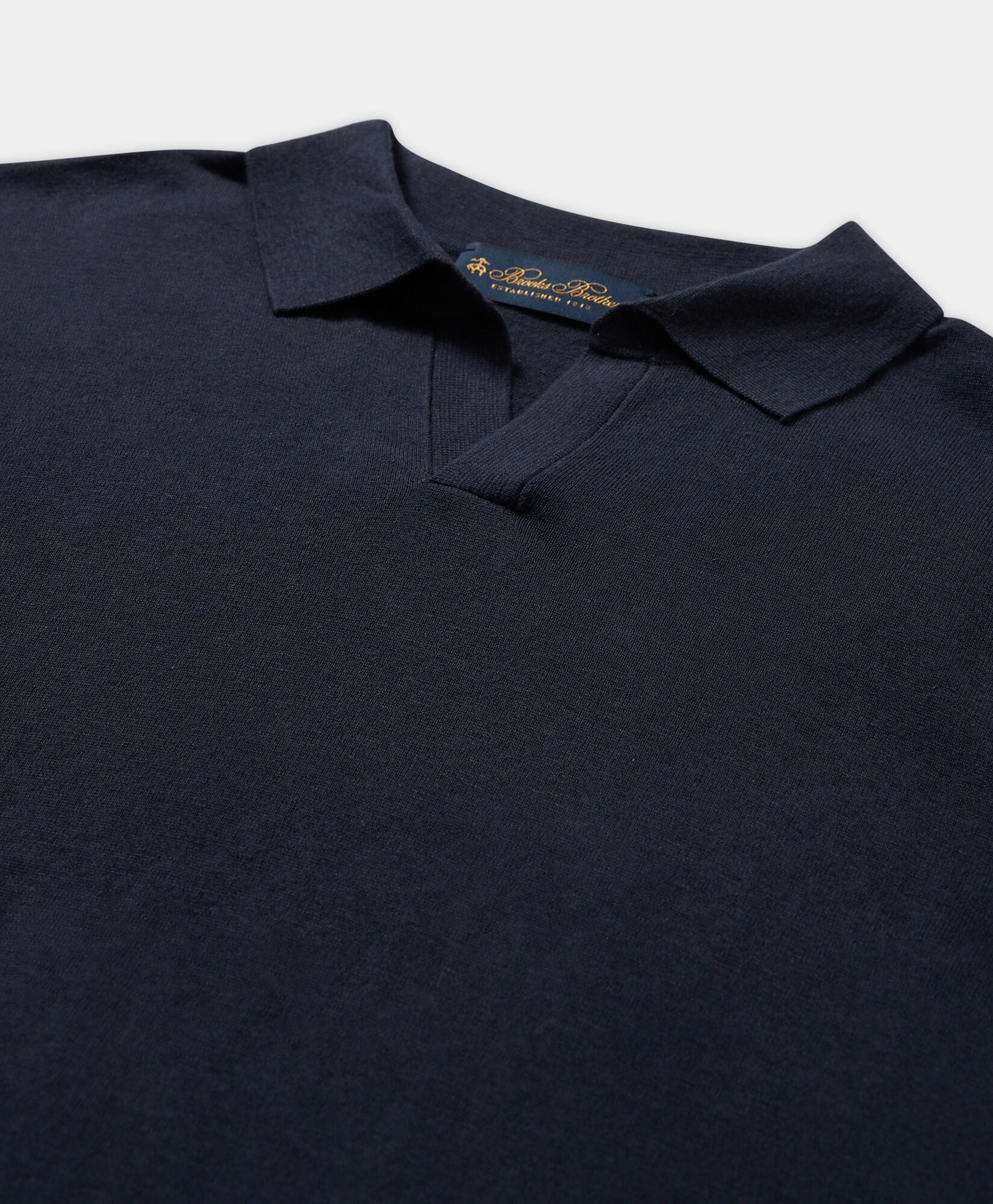 Brooks Brothers Organic Cotton-Linen Knit Polo with Johnny Collar Navy KNPOL018COBLI004NAVYP001