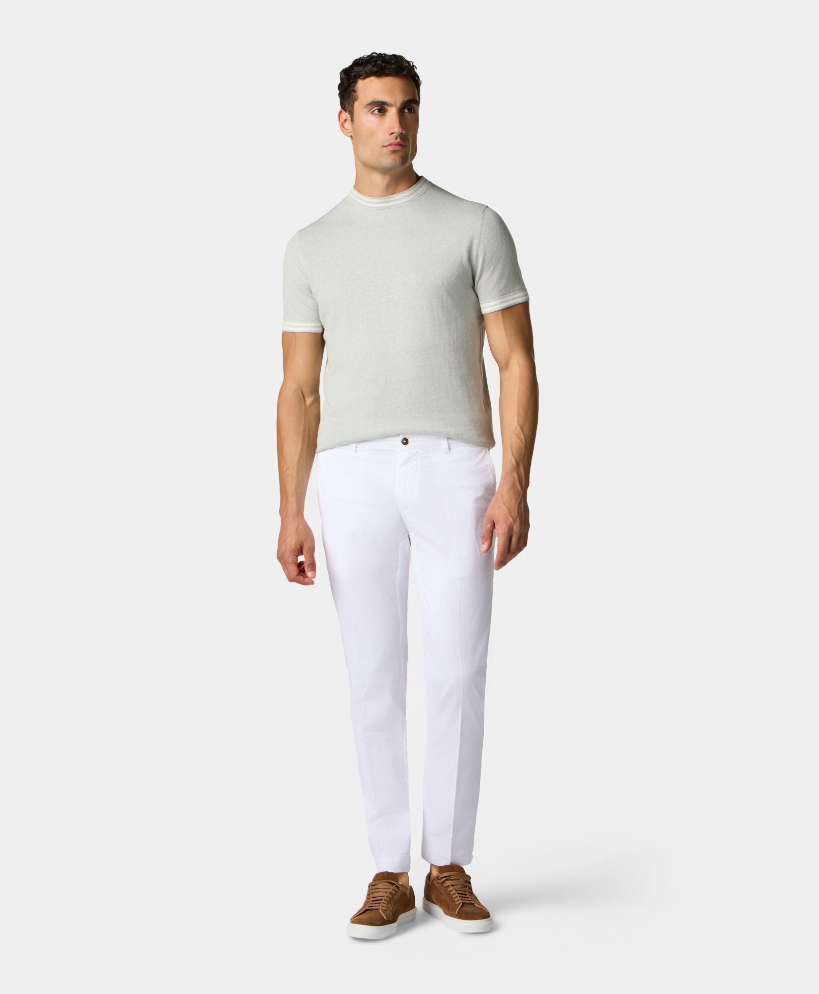 Brooks Brothers Organic Cotton-Linen T-shirt Teal KNCRN049COBLI004TEALP001