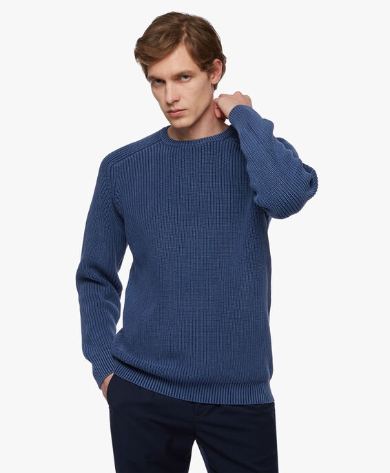 Brooks Brothers Blue Ribbed Cotton Sweater Denim KNCRN016COPCO001DENIP001