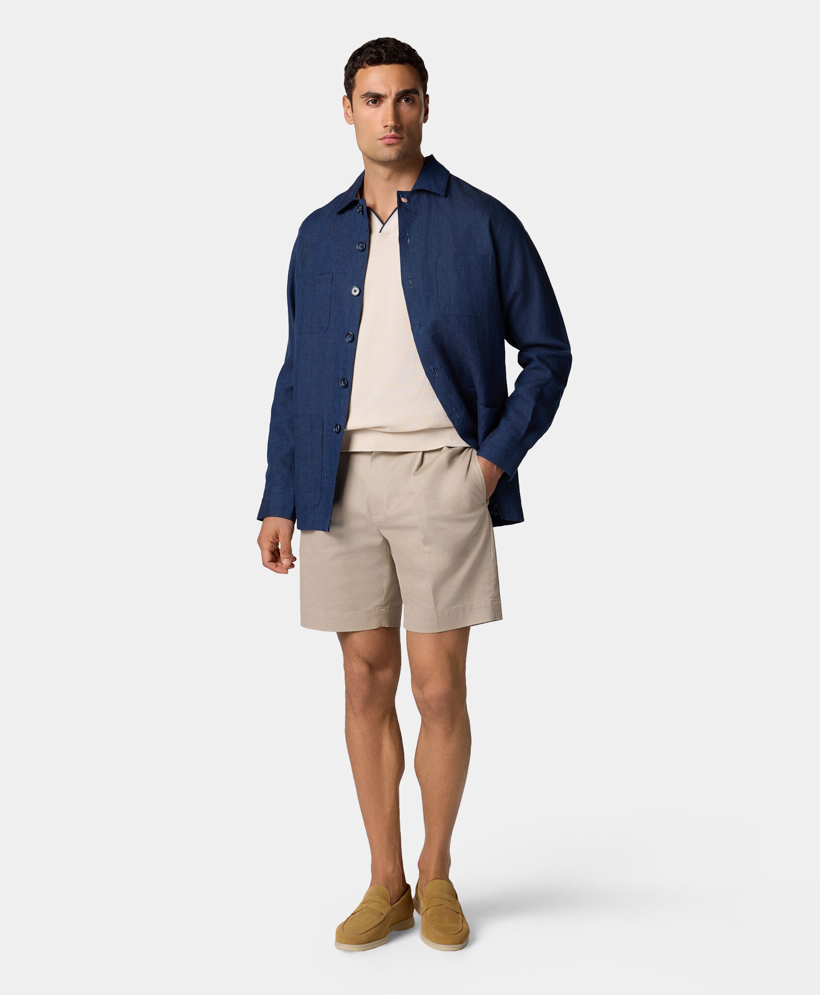 Brooks Brothers Cotton Waffle-Knit Polo with Johnny Collar Sand KNPOL016COPCO001SANDP001