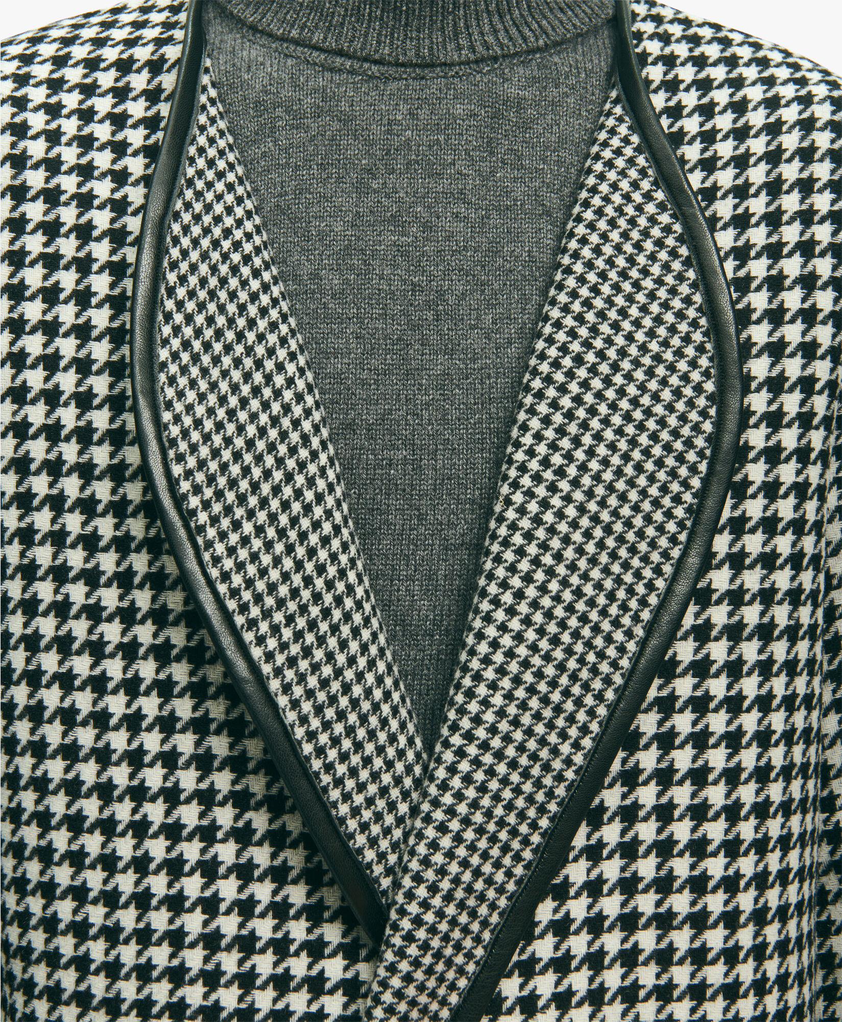 Black and White Wool Blend Reversible Houndstooth Jacket