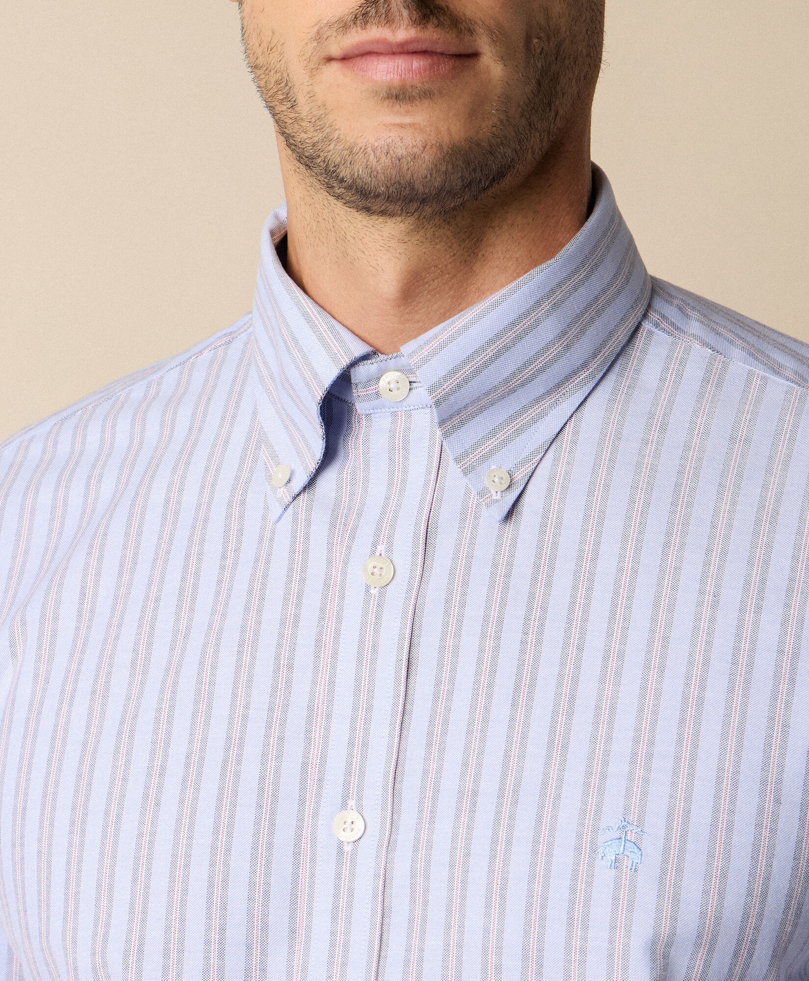 Brooks Brothers Regular Fit Non-Iron Striped Stretch Oxford Shirt with Button Down Collar Hydrangea 1000104549US100223200