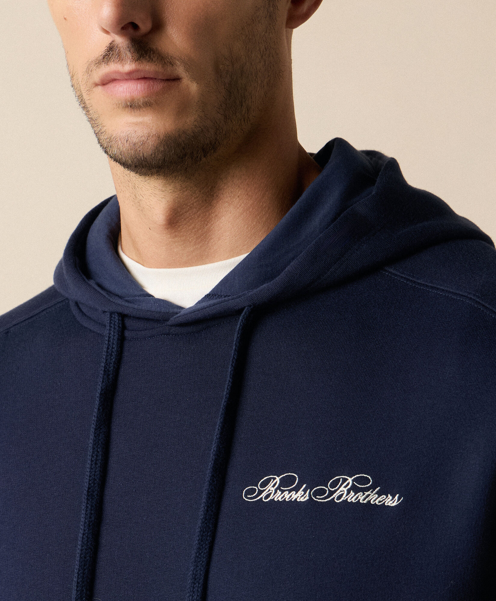 Brooks Brothers Cotton Hoodie with Embroidered Logo Navy SWHOD003COBPL008NAVYP001
