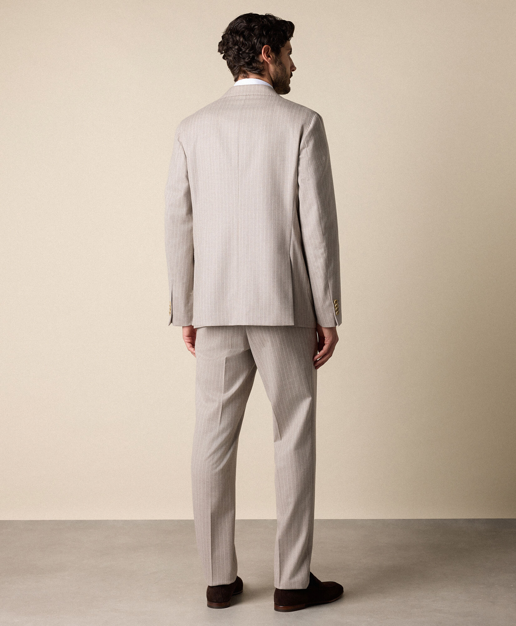 Brooks Brothers Costume en Laine Vierge à Rayures Fines Sable STREG064WVPWV003SANDF001