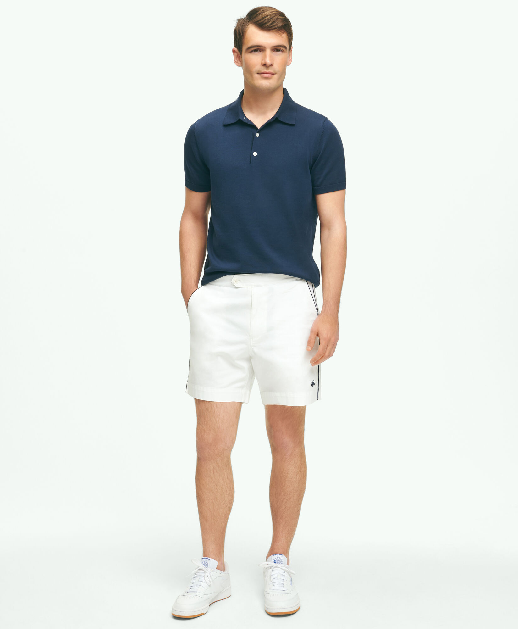Brooks Brothers Tennis-Baumwoll-Shorts Weiß 1000090310US100187786