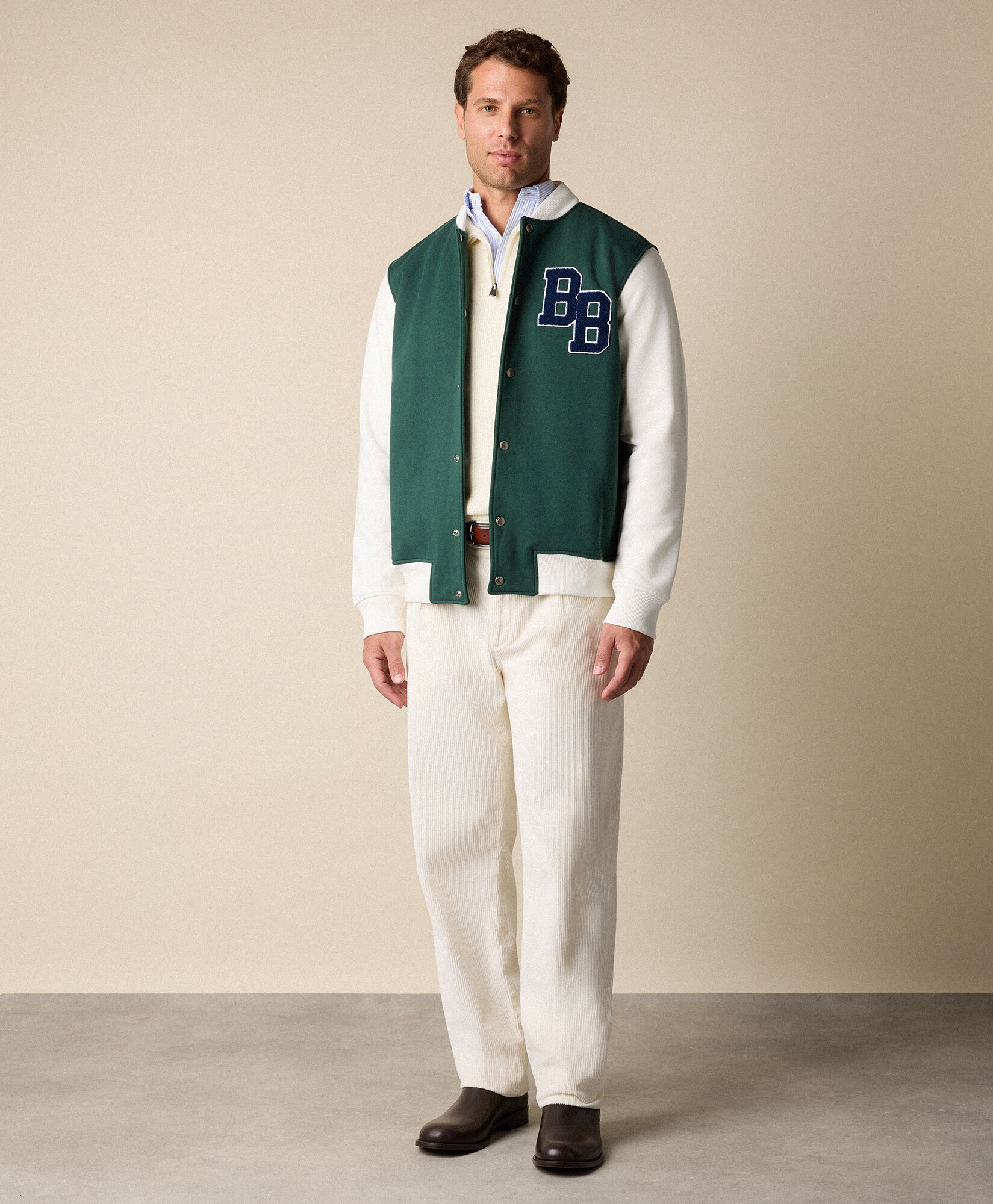 Brooks Brothers Terry Logo Cotton Varsity Jacket Green COBOM016COBPL007GREEF001