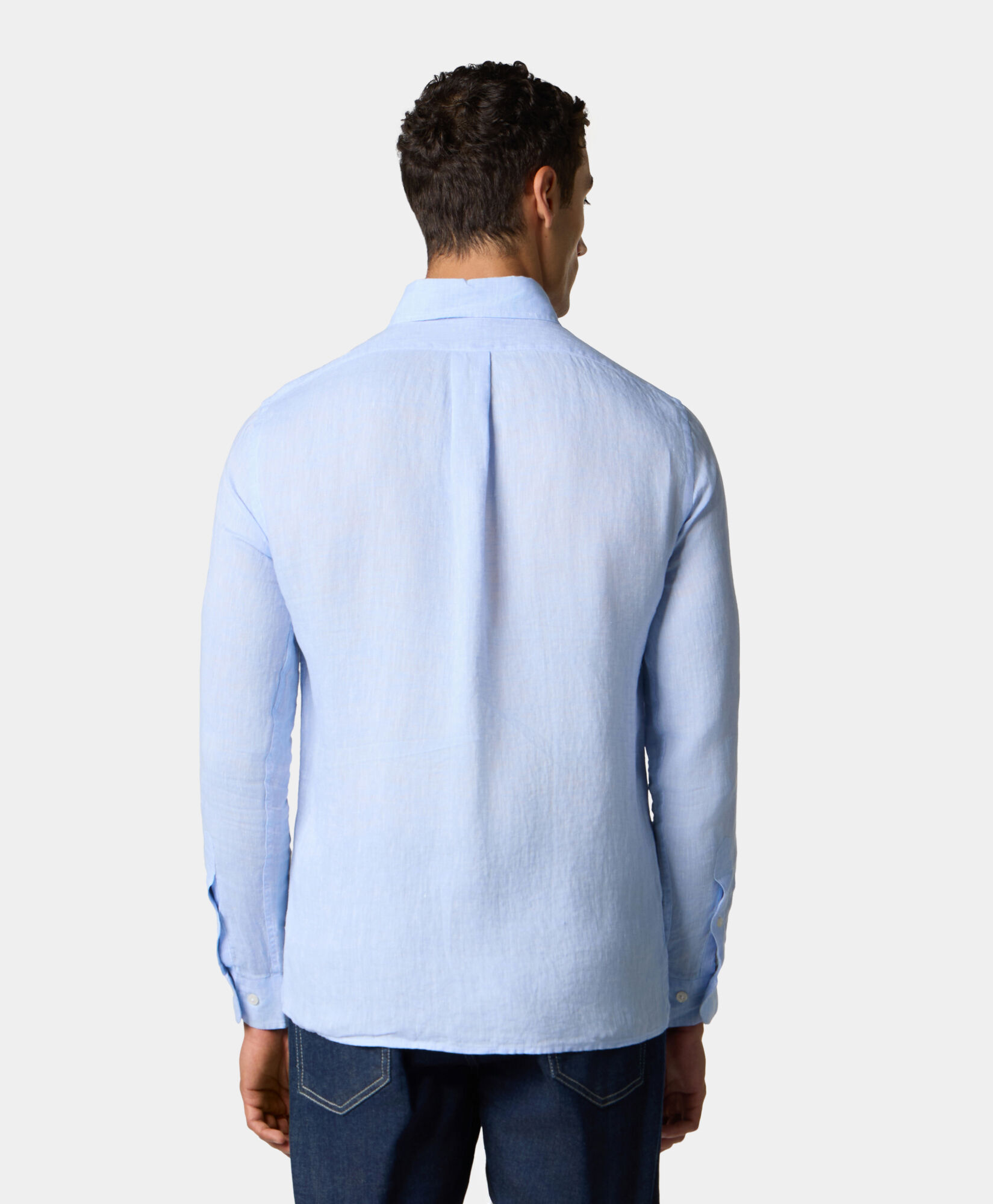 Brooks Brothers Chemise Slim Fit en Lin avec Col Button-Down Bleu Clair CSHBD007LIPLI001LTBLP001