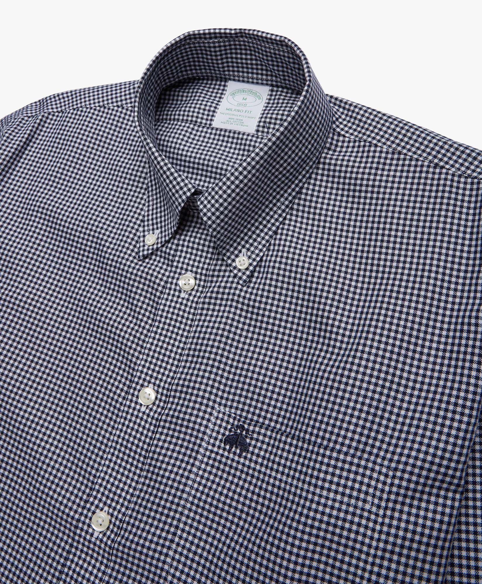 Milano Slim fit Non iron Sport Shirt Oxford Button Down Collar in Black Check for Men Brooks Brothers EU