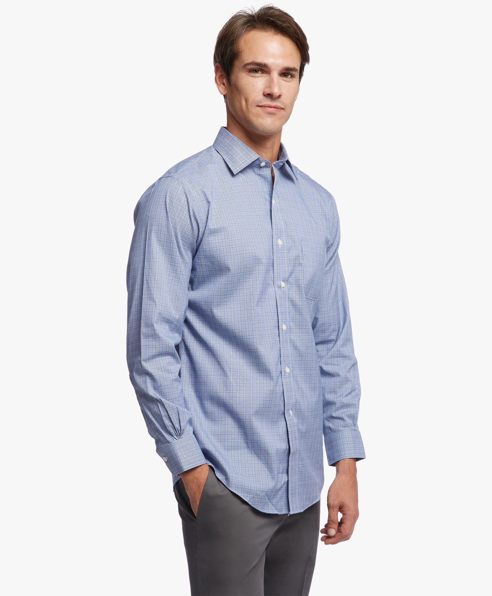 Chemise de smoking Regent coupe regular non iron col ainsley oxford stretch carreaux en Carreaux bleu cadet pour homme Brooks Brothers EU