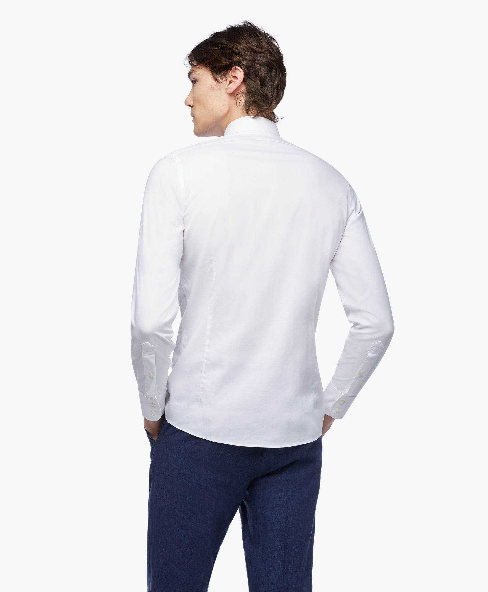 Camisa blanca slim fit non iron de algodon elastico con cuello semifrances en Blanco de hombre Brooks Brothers EU