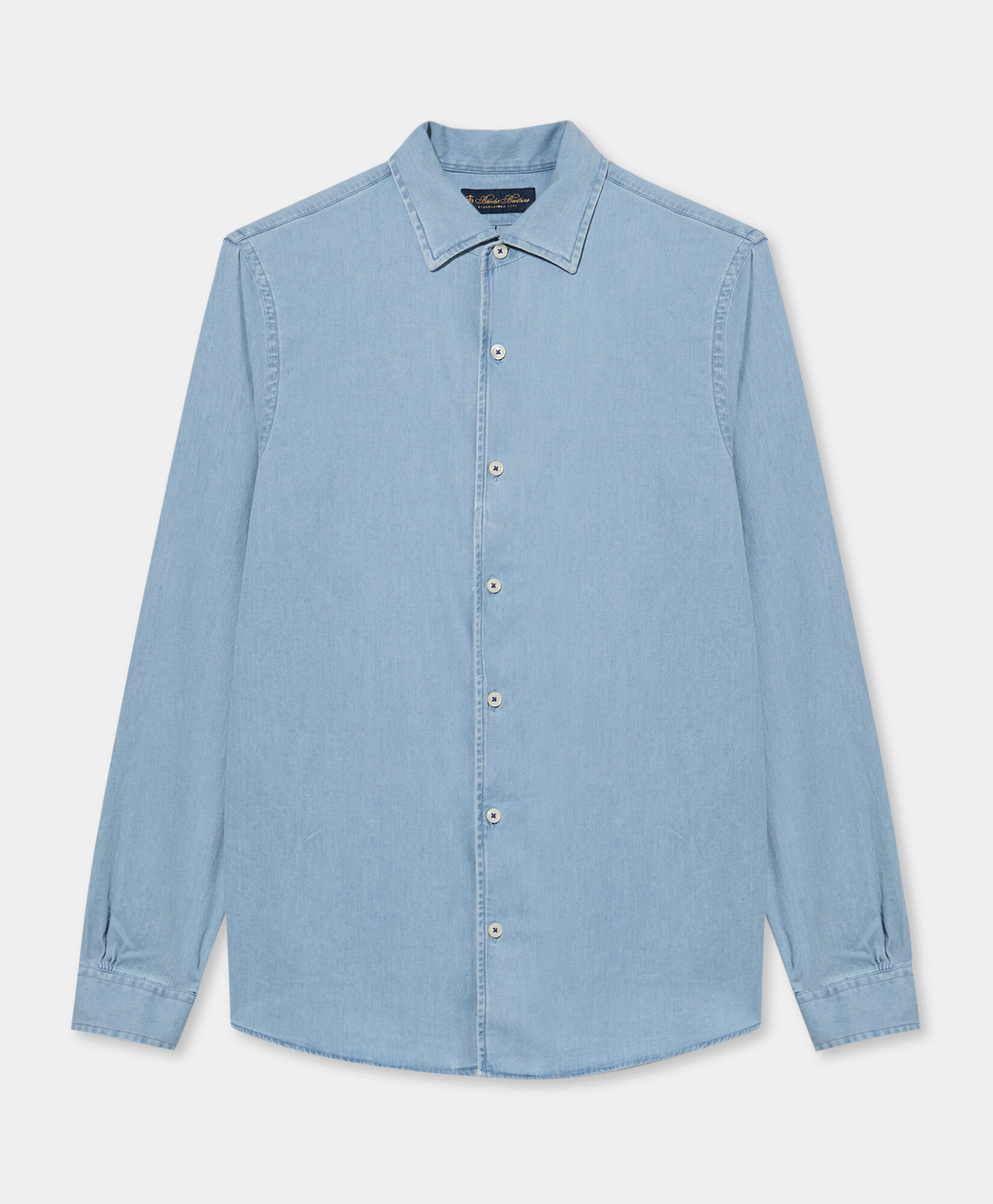 Brooks Brothers Slim Fit Denim Tencel Blend Shirt with Open Collar Bleached Blue CSHOC001TNBCO001BLCDP001