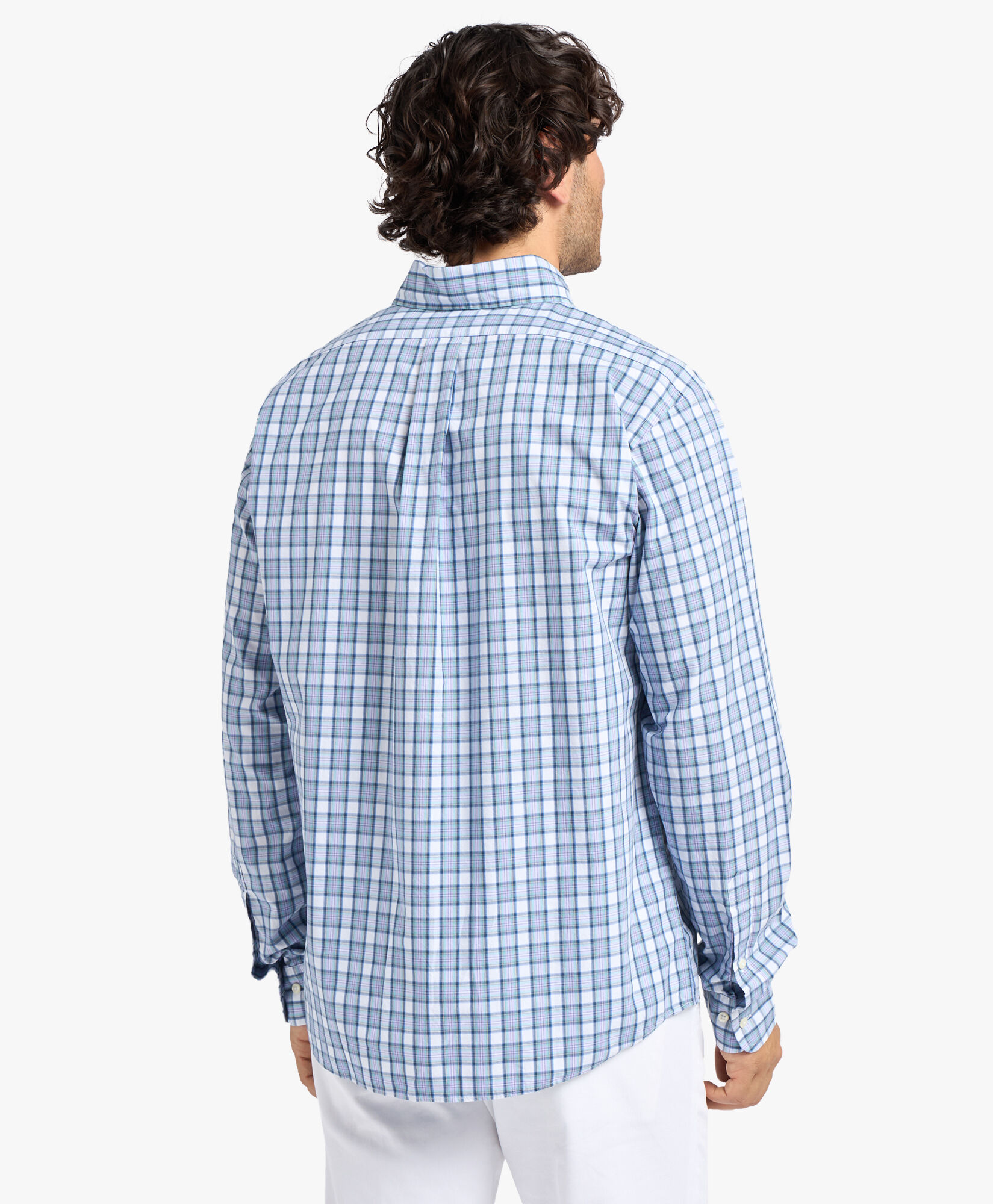Camisa informal para hombre Friday azul aguamarina de corte regular en popelina de algodon a cuadros escoceses con cuello button down en Tartan de hombre Brooks Brothers EU