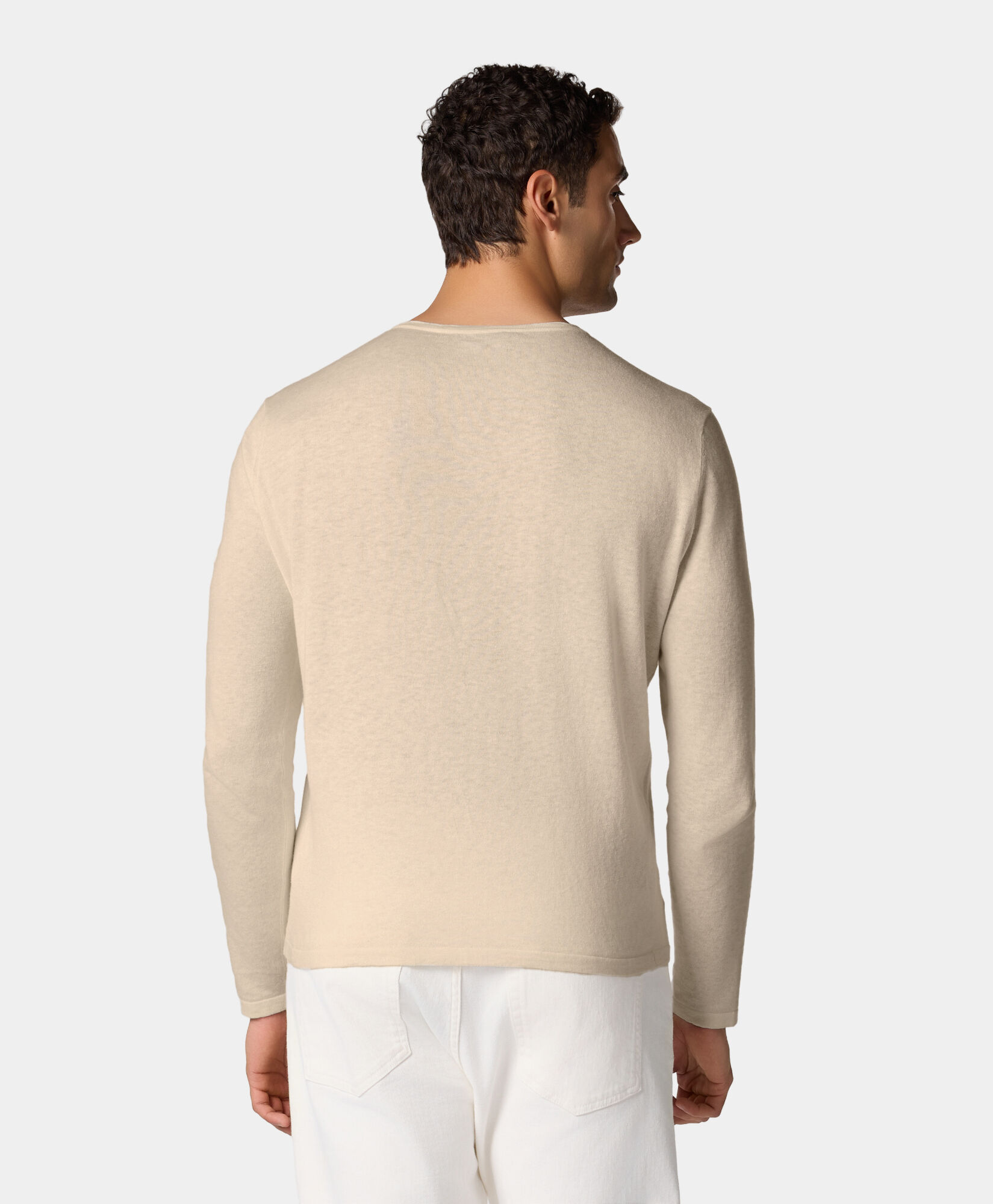 Brooks Brothers Organic Cotton-Linen V-Neck Sweater Sand KNVNK009COBLI004SANDP001