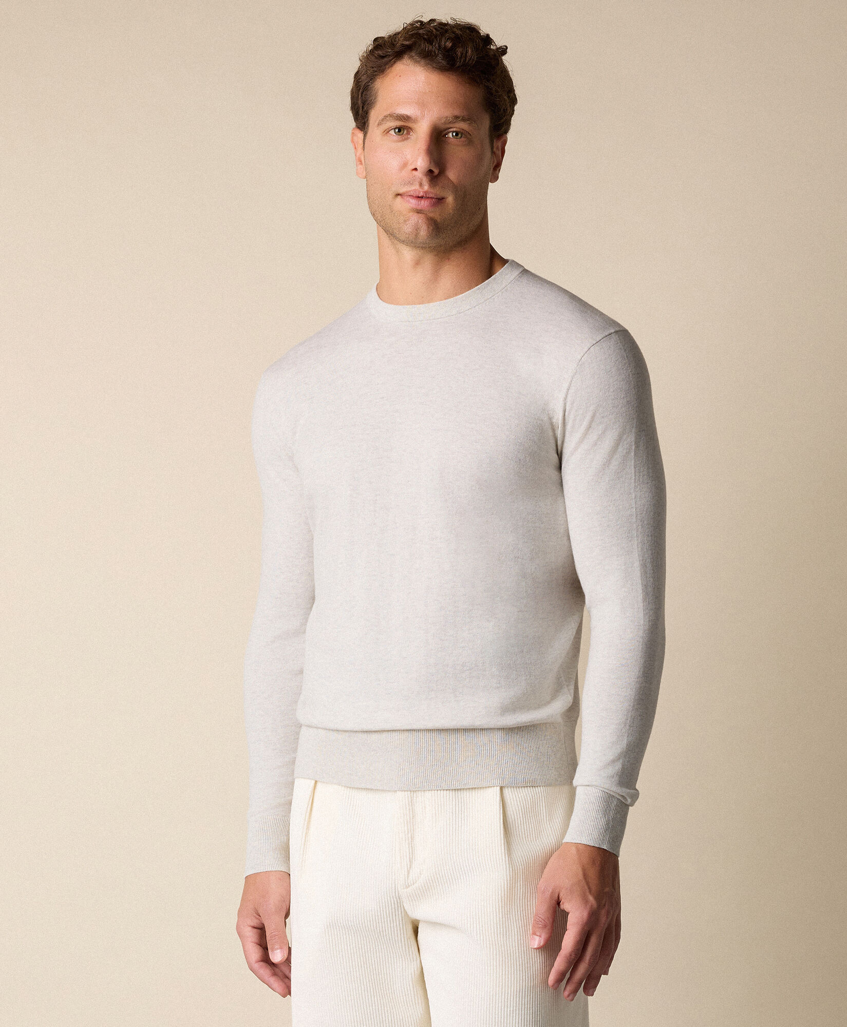 Brooks Brothers Sweter z Okrągłym Dekoltem z Bawełny i Kaszmiru Lód KNCRN079COBWS002ICEPL001
