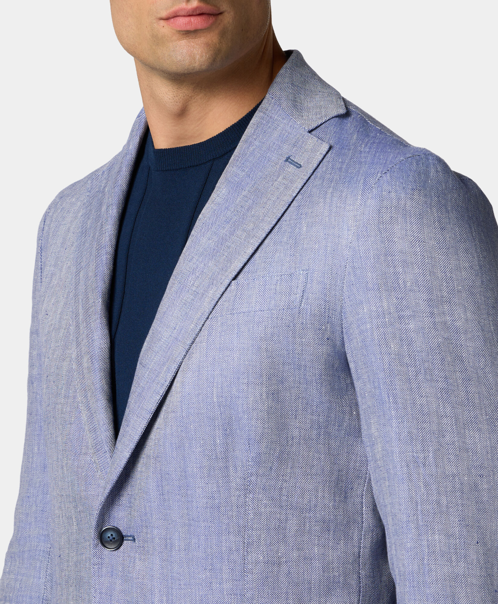 Brooks Brothers Herringbone Design Leinen Blazer Blau JKREG063LIPLI001BLUEF001