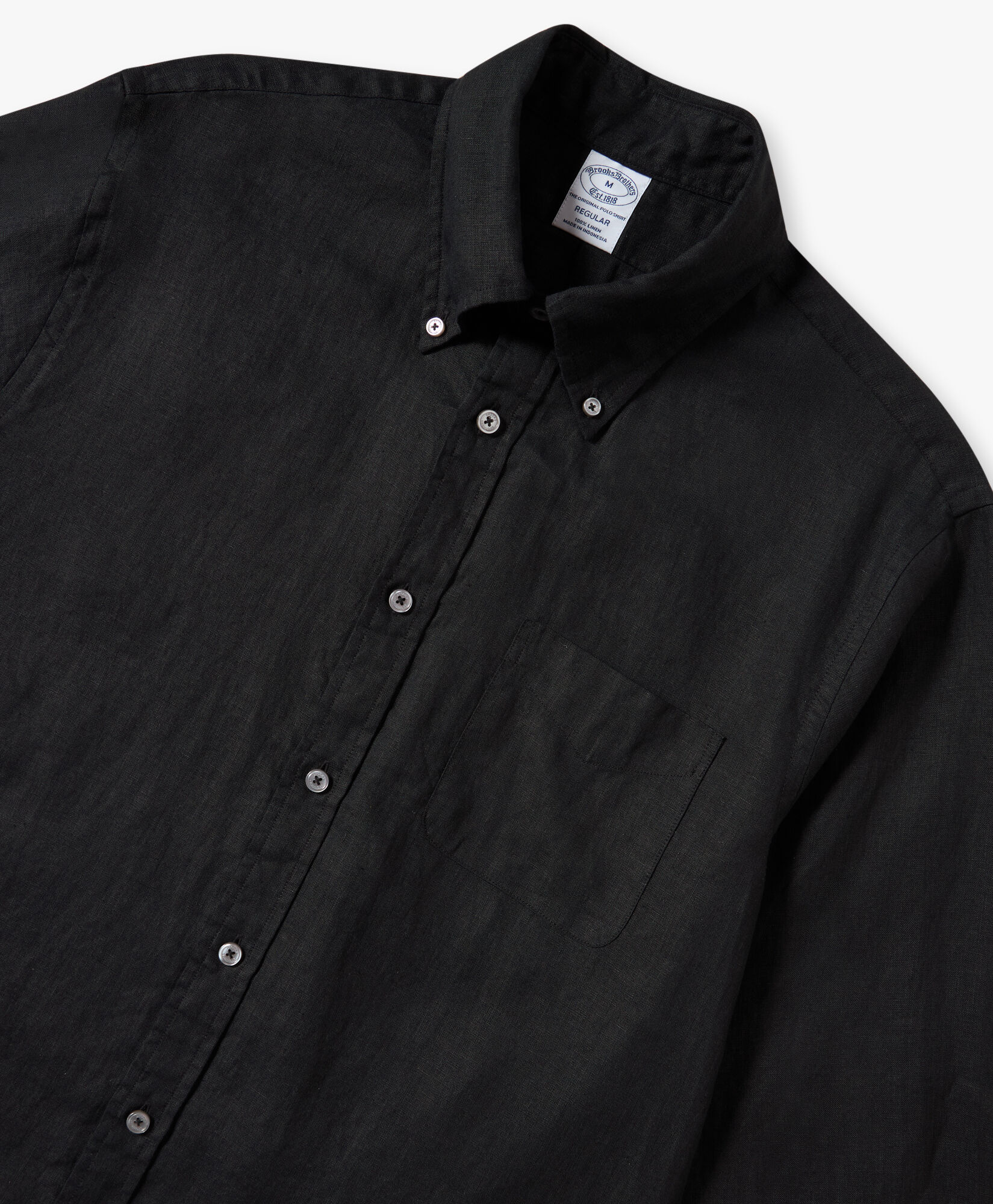 Black Regular Fit Linen Sport Shirt with Button Down Collar in Black for Men Brooks Brothers UK