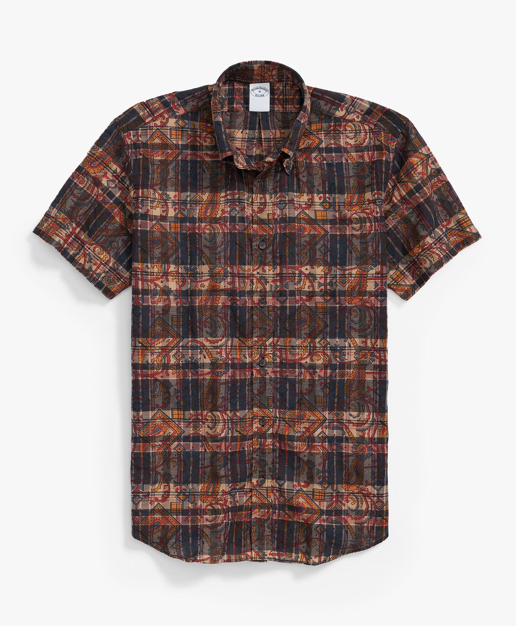 Printed Indian Madras Short Sleeve Sport Shirt with Button Down Collar in Madras for Men Brooks Brothers UK