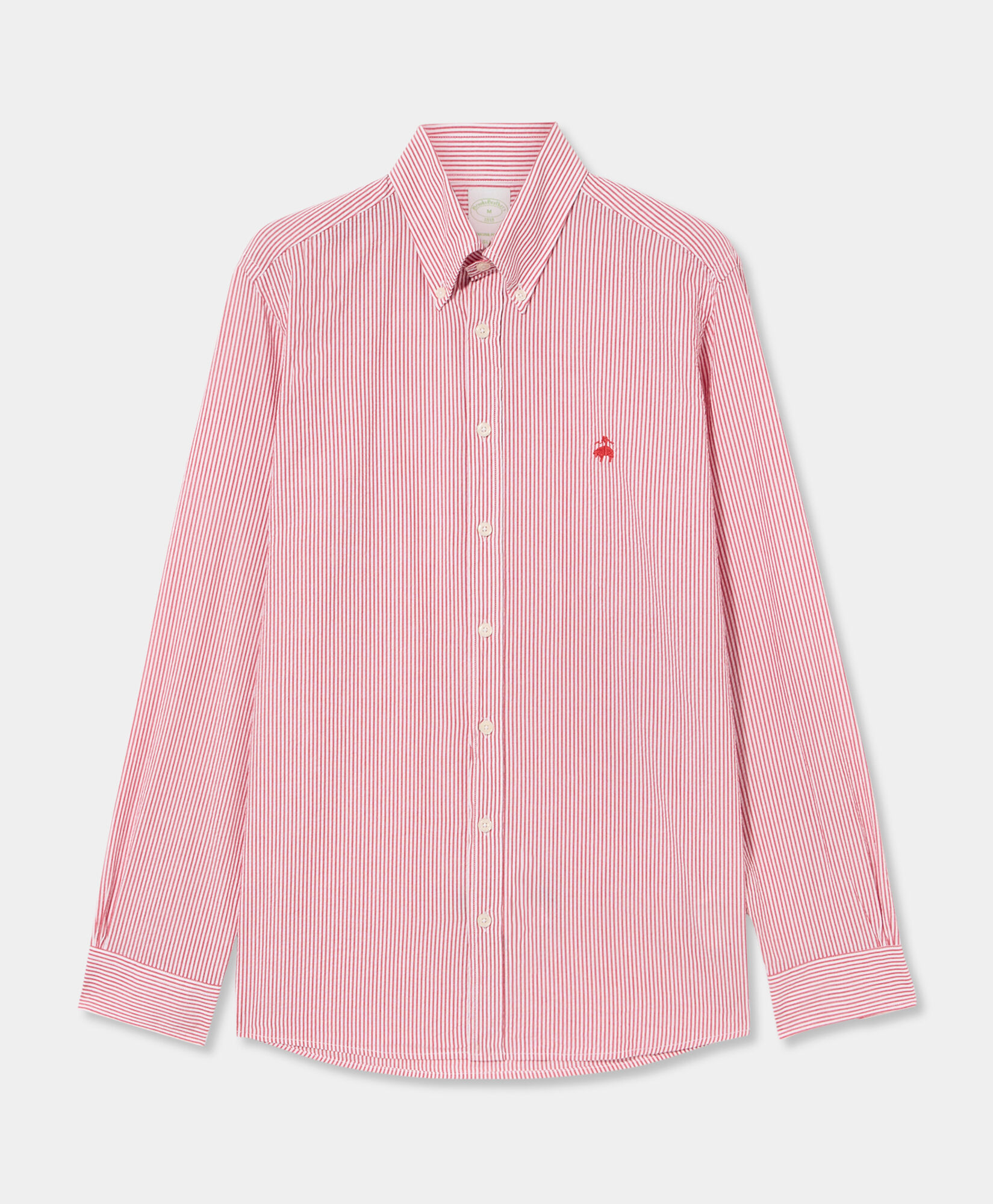 Brooks Brothers Slim Fit Striped Seersucker Button Down Shirt Red CSHBD013COPCO001REDF0001