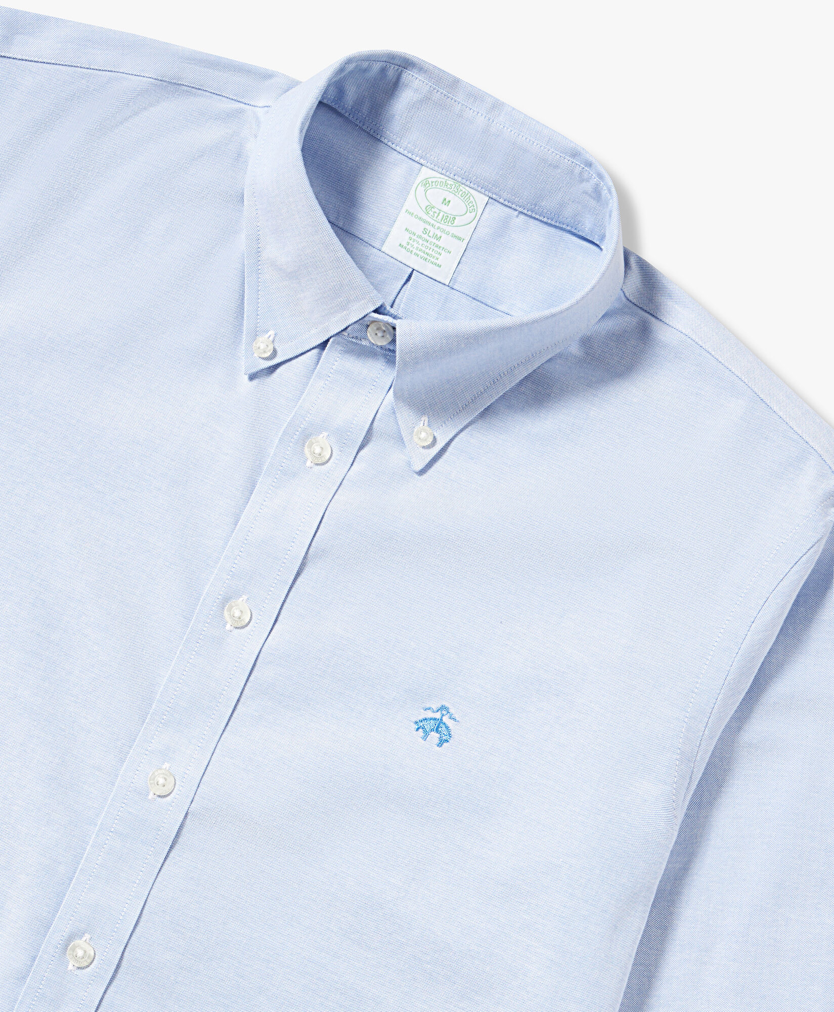 Blue Slim Fit Non Iron Stretch Cotton Shirt with Button Down Collar in Blue Brooks Brothers EU