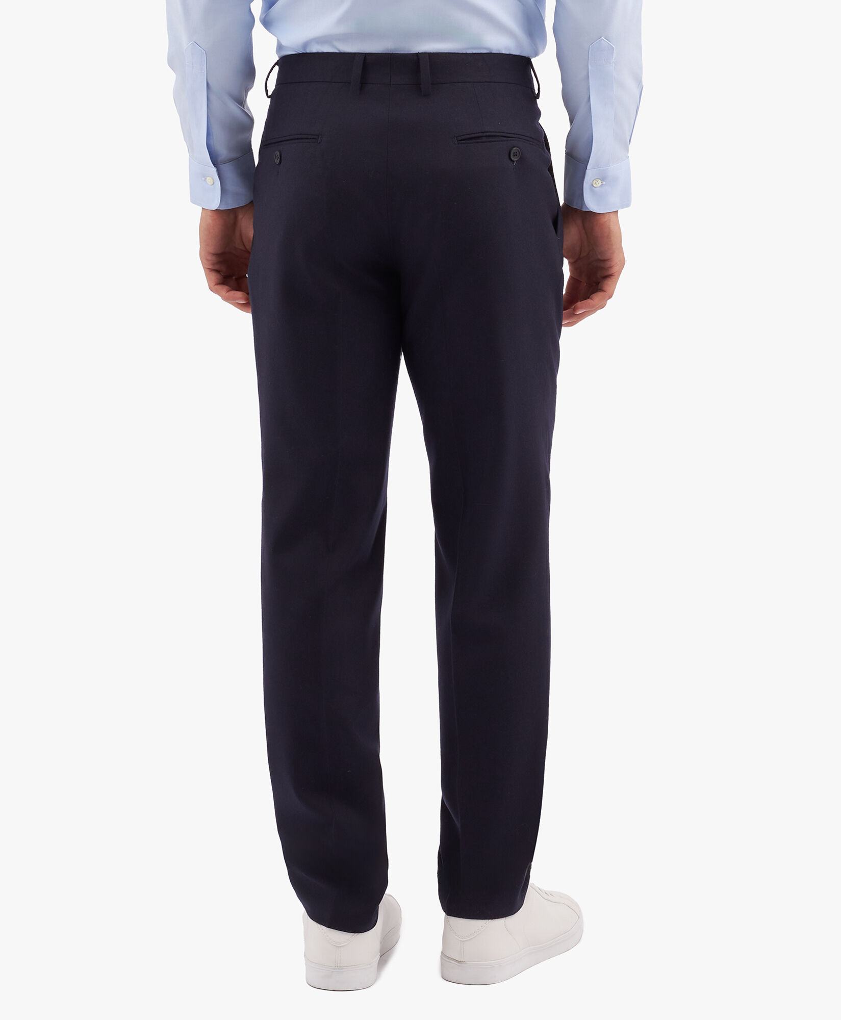 Brooks Brothers Navy Blue Wool Blend Regular Fit Trousers with Pleats Navy DTROU003WOBWV001NAVYP001