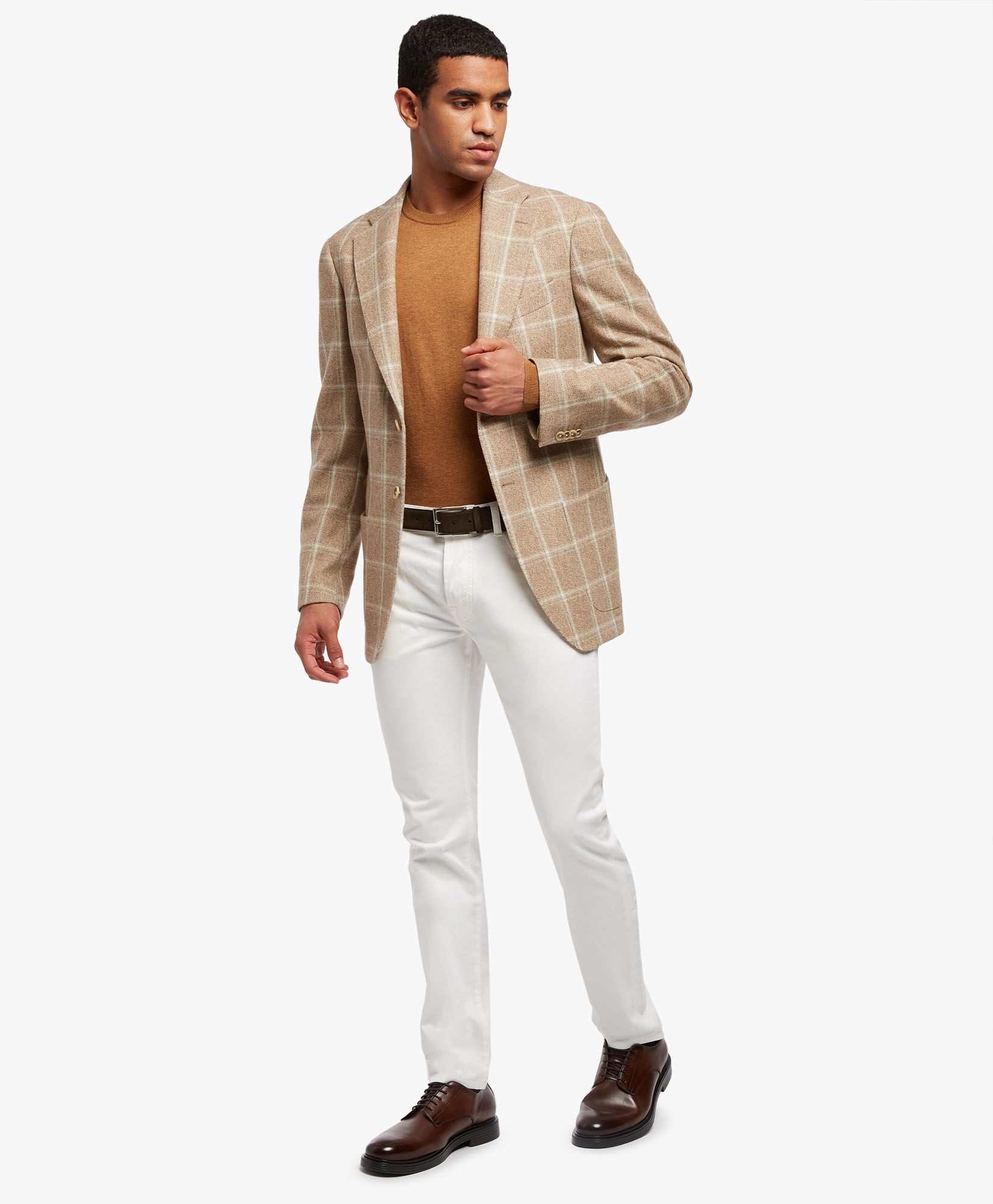 Sand Colored Virgin Wool and Cashmere Blend Sport Coat in Natural