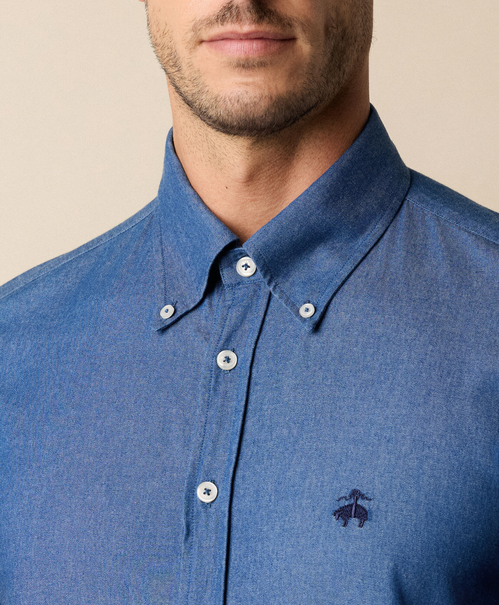 Brooks Brothers Slim Fit Denim Shirt with Button Down Collar Blue CSHBD024COPCO001BLUEP002