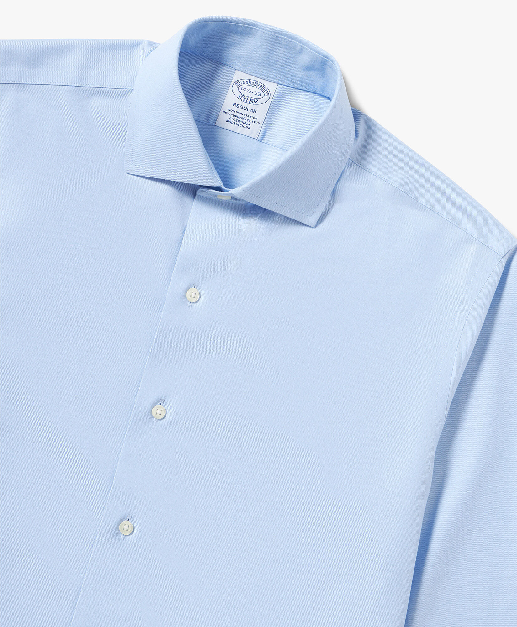 Brooks Brothers Regular Fit Non-Iron Stretch Twill Shirt with English Collar Light Blue 1000097508US100205356