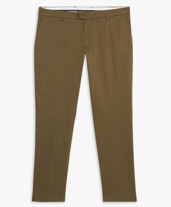Brooks Brothers Pantalone chino verde militare scuro slim fit in cotone doppio ritorto Militare CPCHI028COBSP002MILIP001