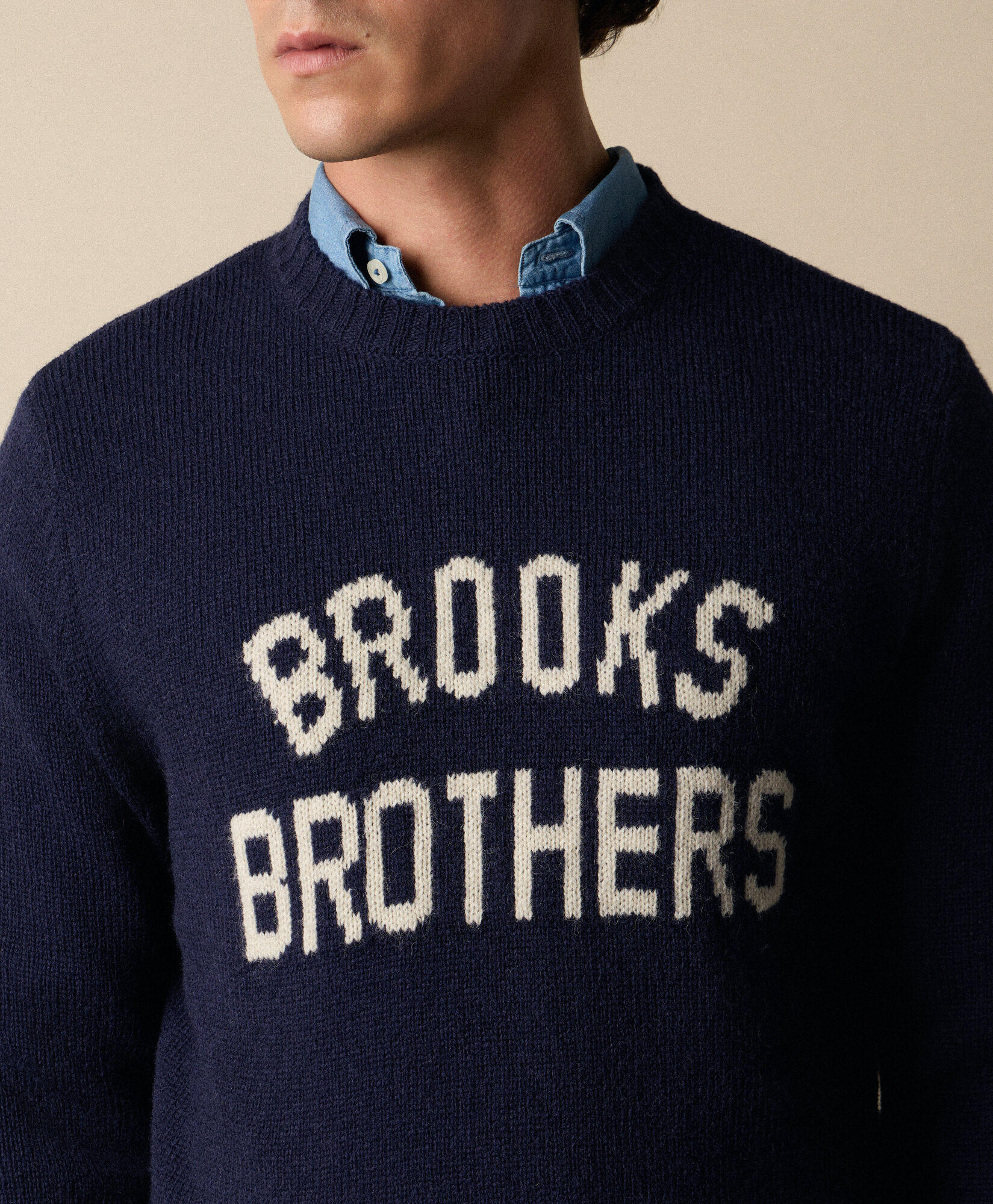 Brooks Brothers Shetland Wool Logo Crewneck Navy KNCRN066WOPWO005NAVYP001