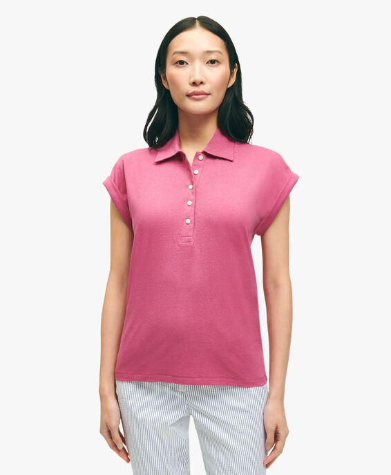 Brooks Brothers Polo à manches courtes en lin Rose 1000094008US100199540