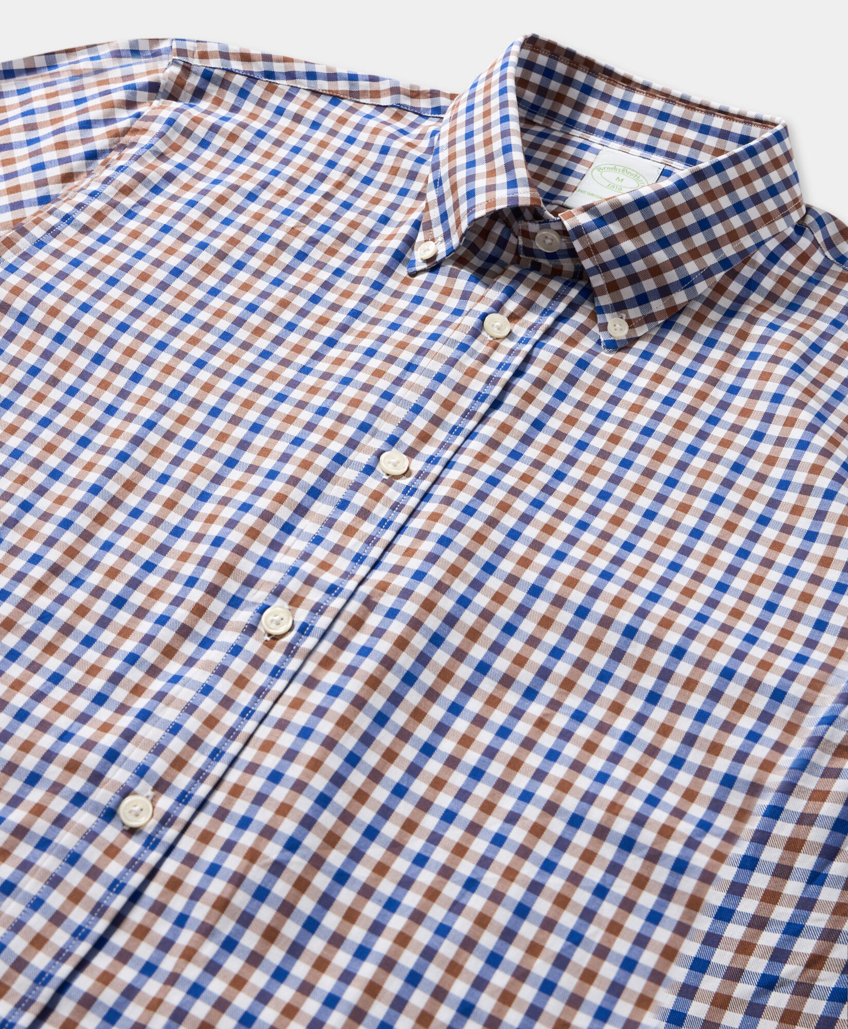 Brooks Brothers Slim Fit Checked Twill Shirt with Button Down Collar Light Blue CSHBD023COPCO001LTBLF001