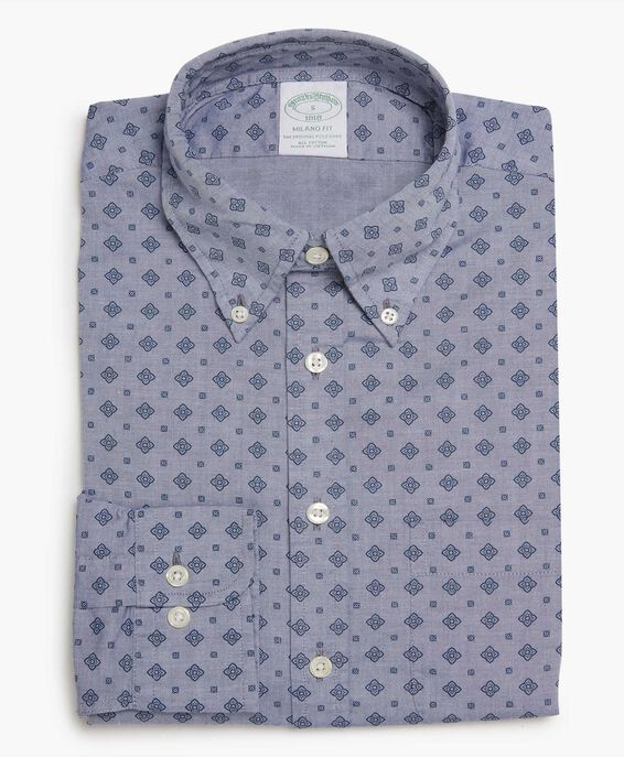 Brooks Brothers Chemise Milano coupe sport slim, tissu broadcloth, col button-down Bleu cadet 1000089997US100186497