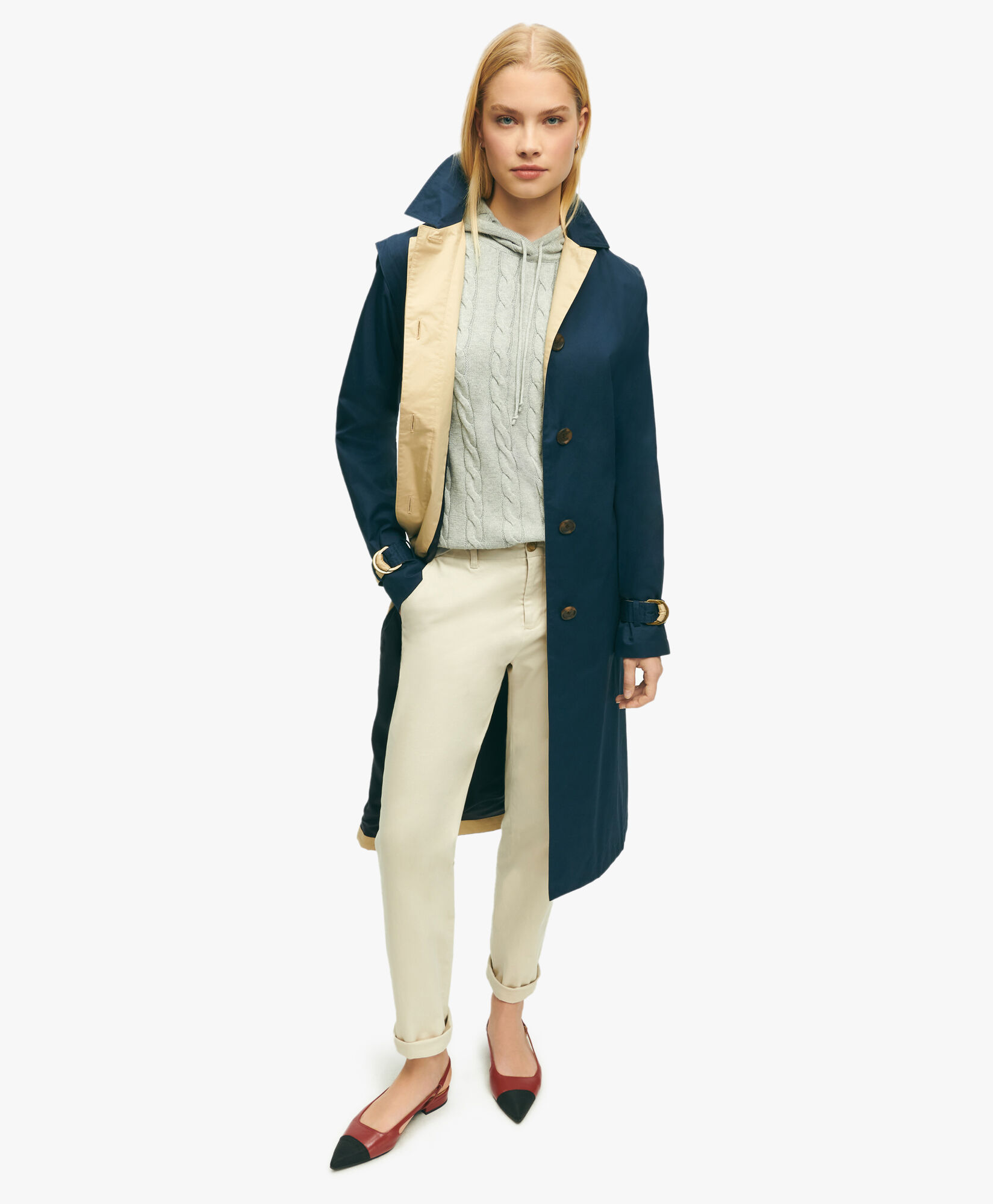 Water Repellent Cotton Trench Coat in Navy for Women Brooks Brothers EU